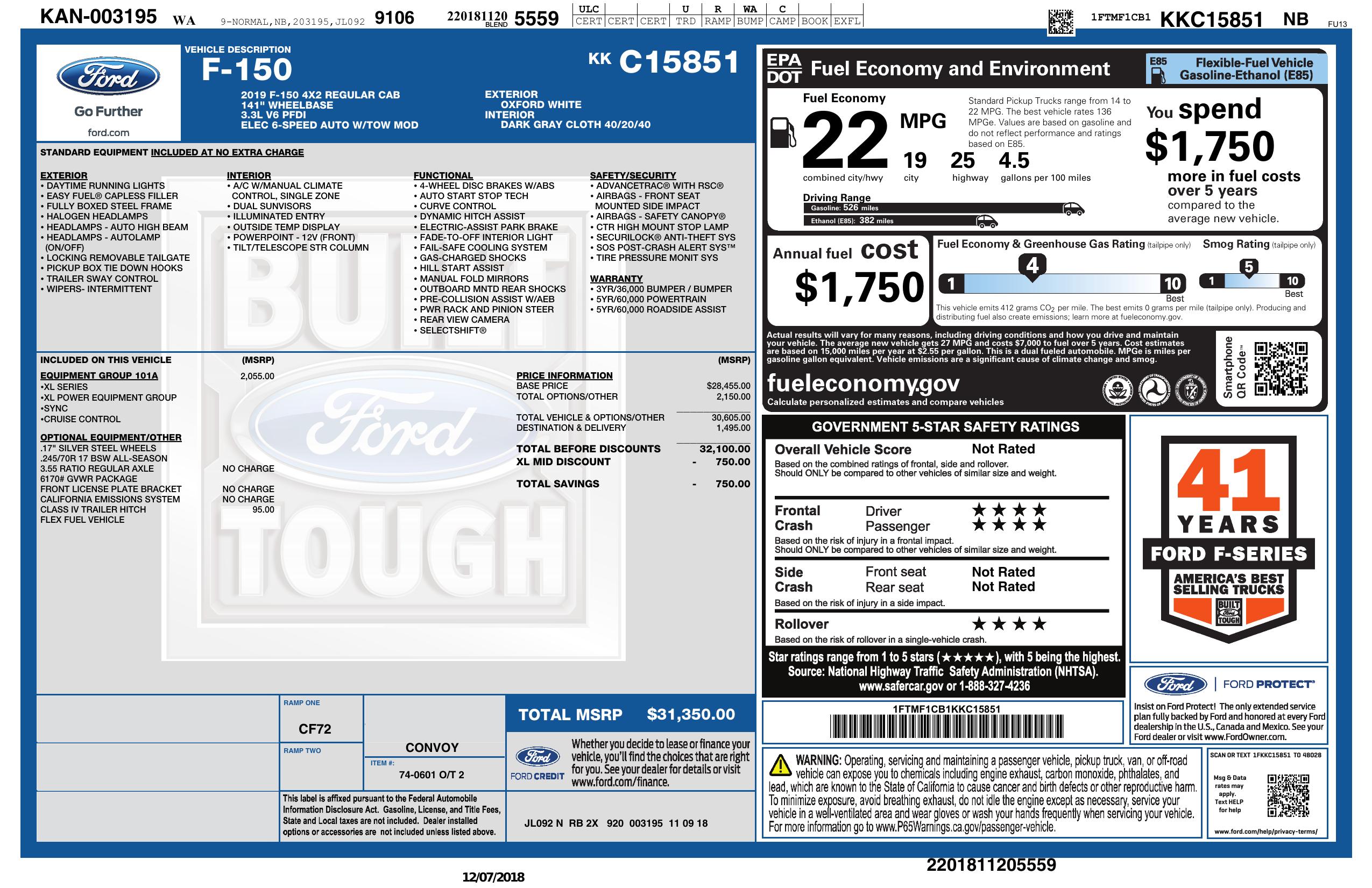 Ford Window Sticker >> Window Sticker For 2019 Ford F 150 Ford Window Sticker >> Window Sticker For 2019 Ford F 150