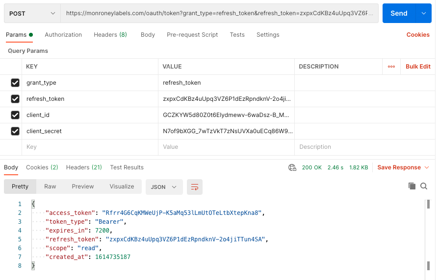 If Successful You Will Receive A Refreshed Access token