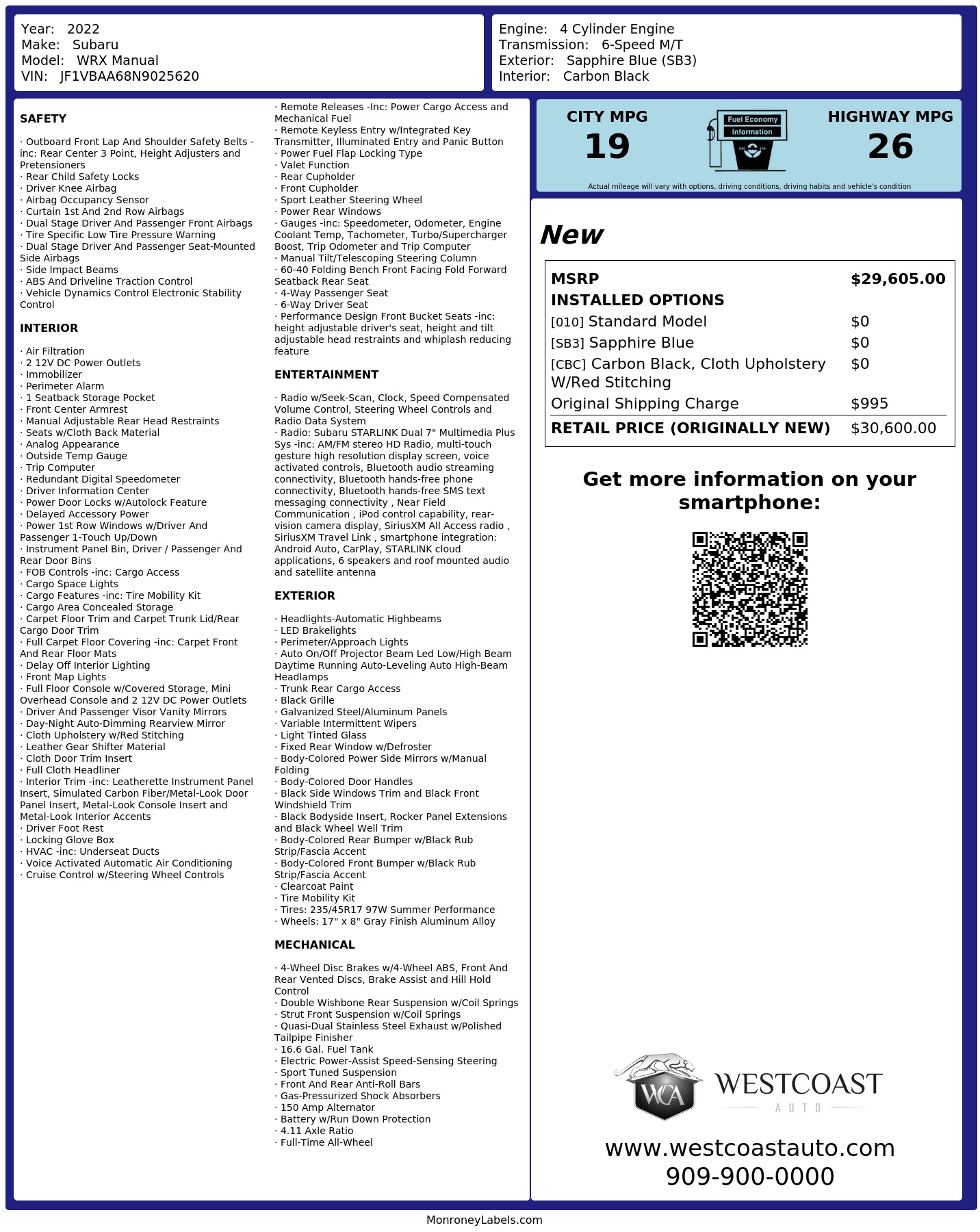Monroney Label