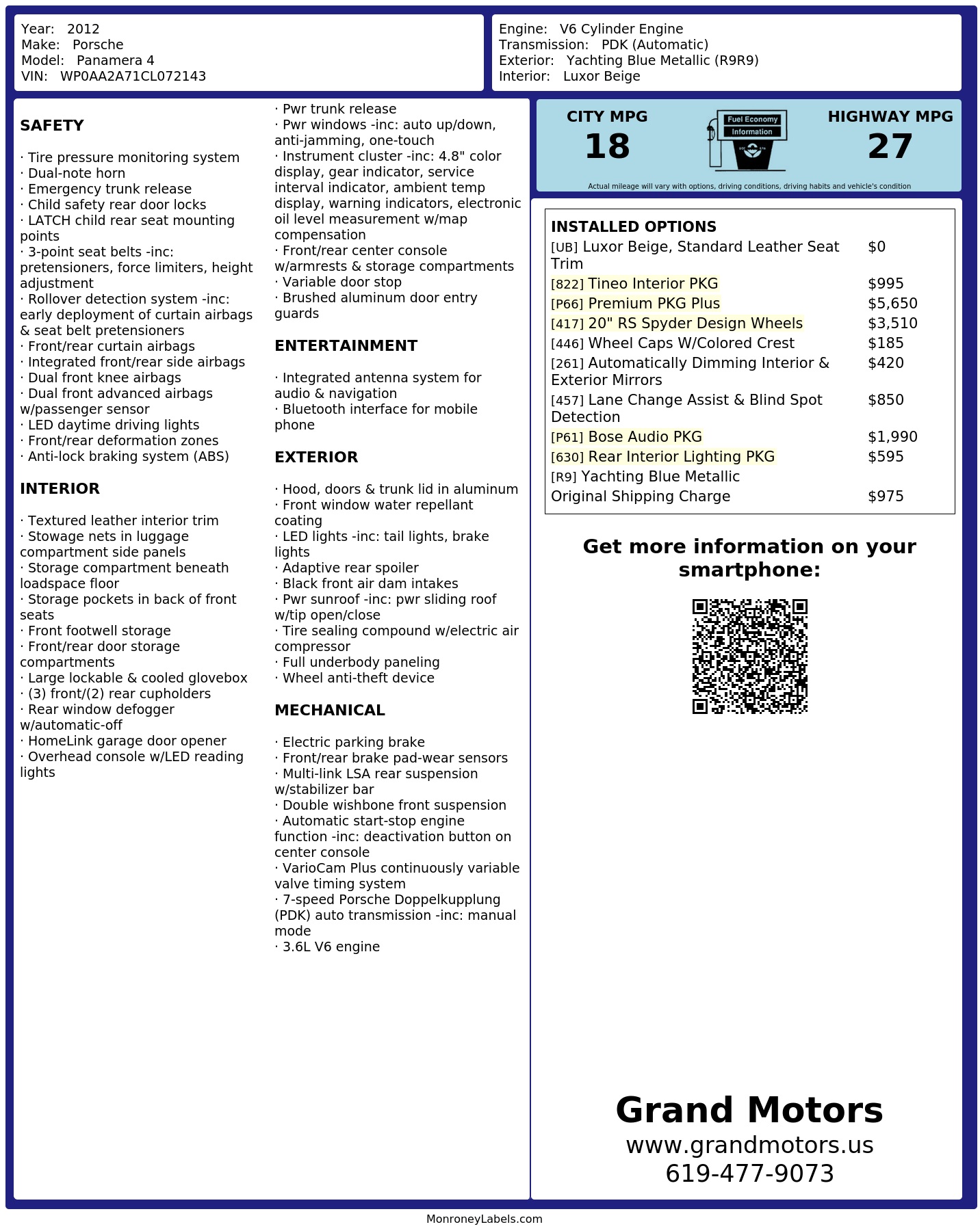 Monroney Label