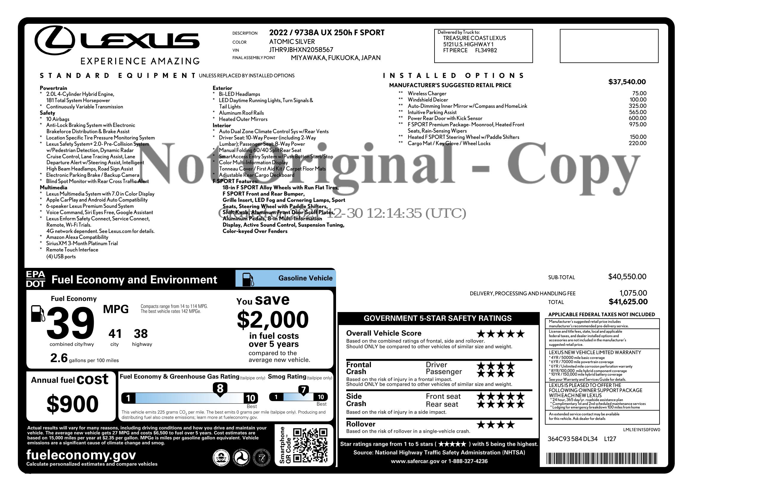Weathertech Lexus Sticker Window Sticker for 2022 Lexus Ux Ux 250h F Sport Awd