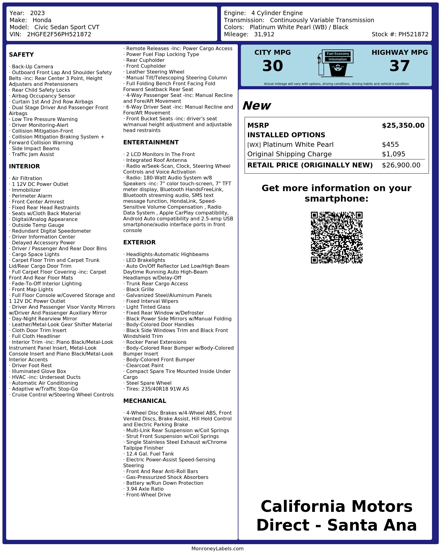 Monroney Label