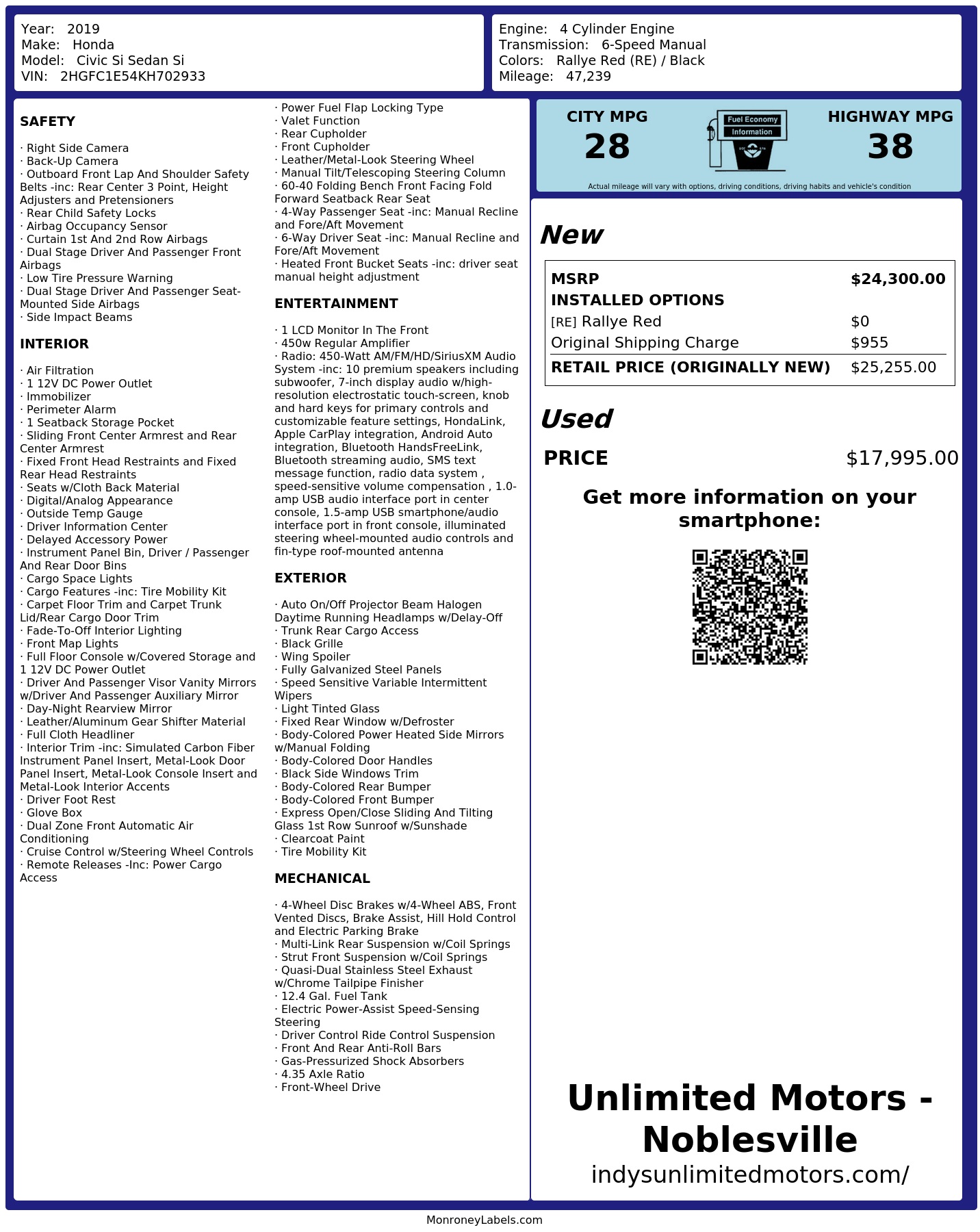 Monroney Label