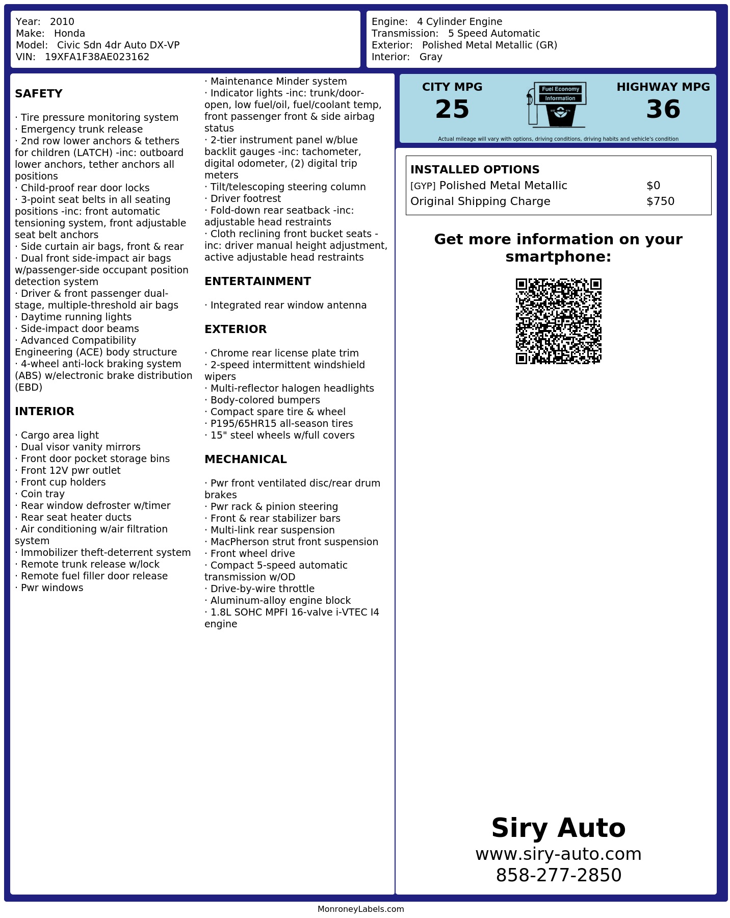 Monroney Label