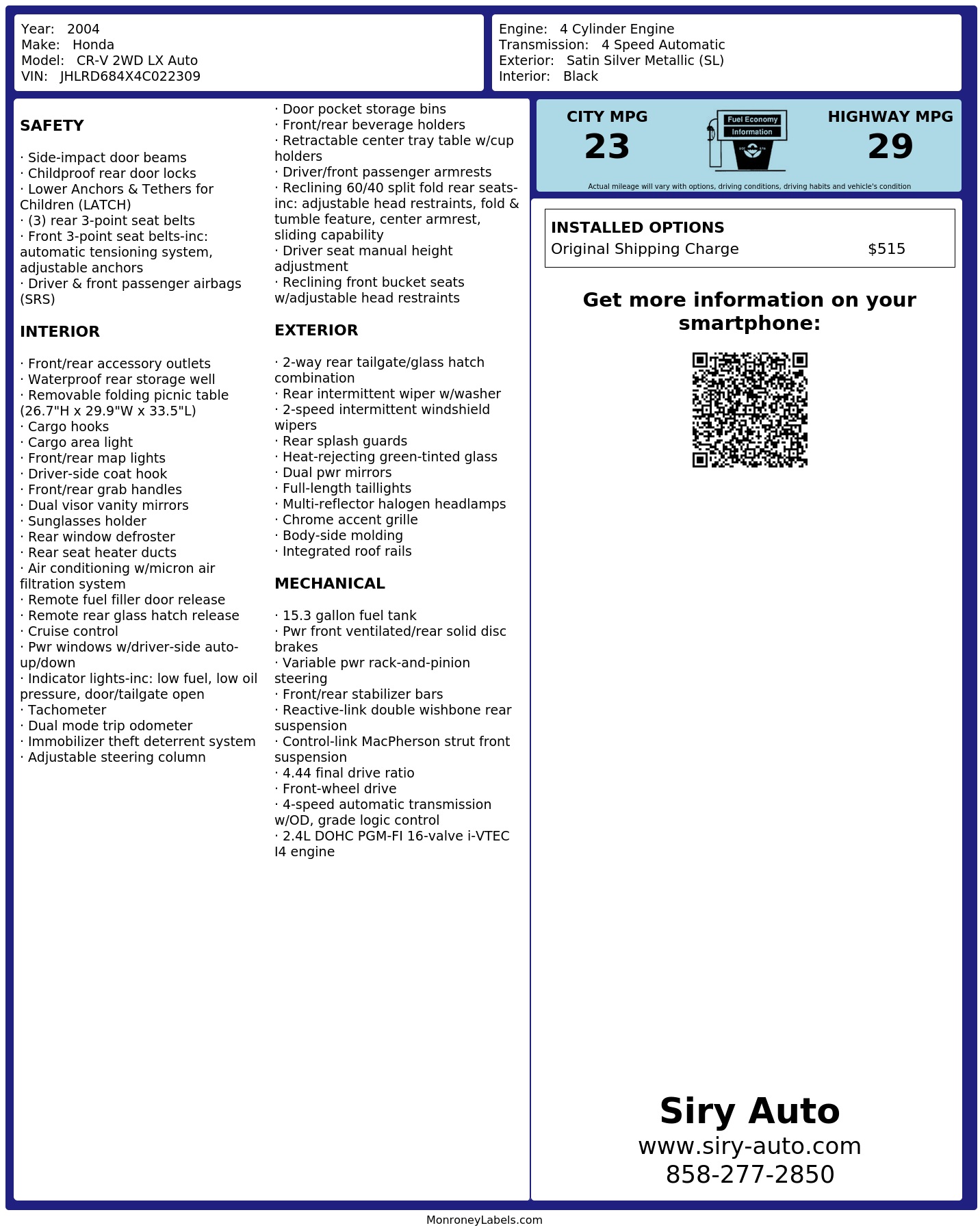 Monroney Label