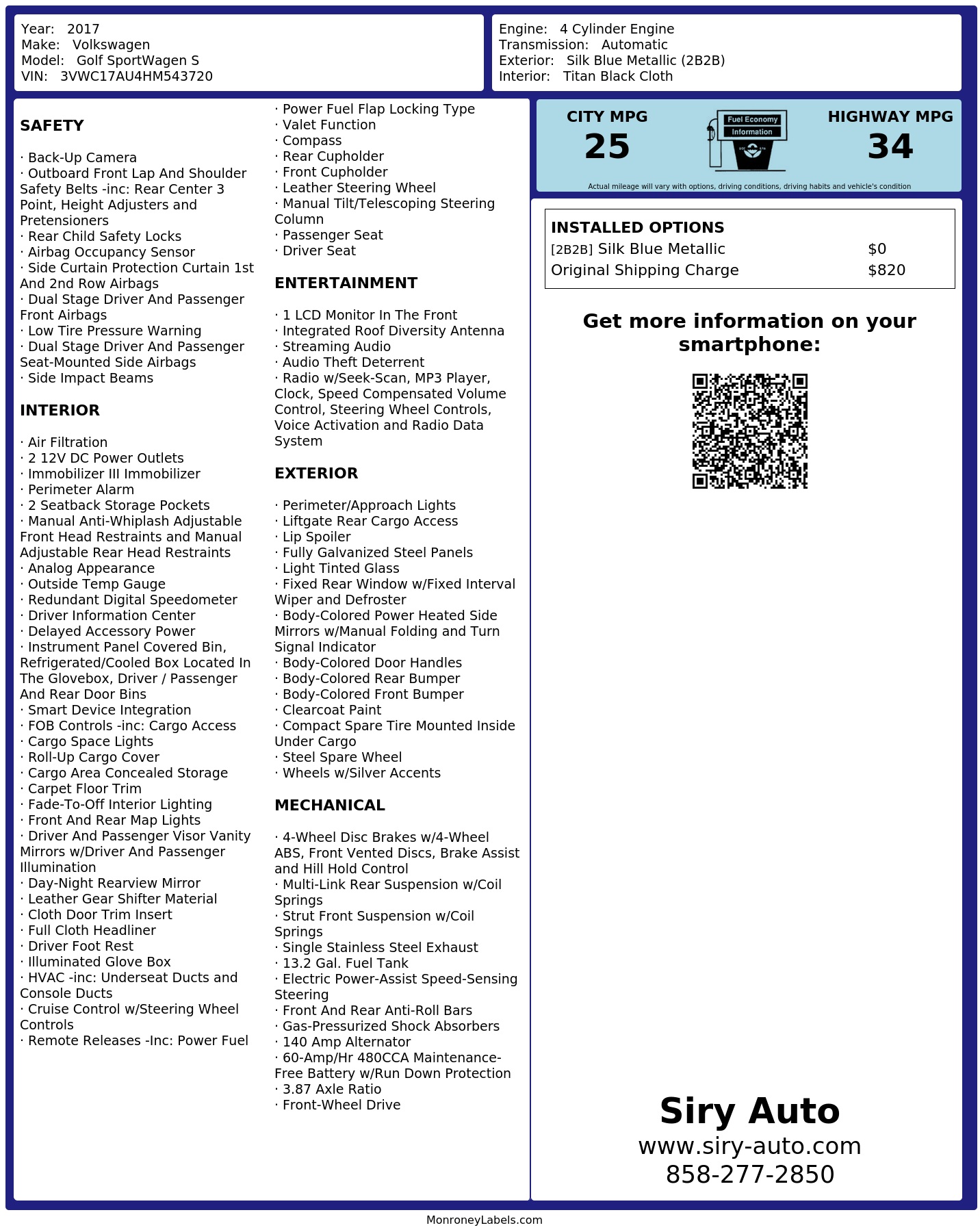 Monroney Label