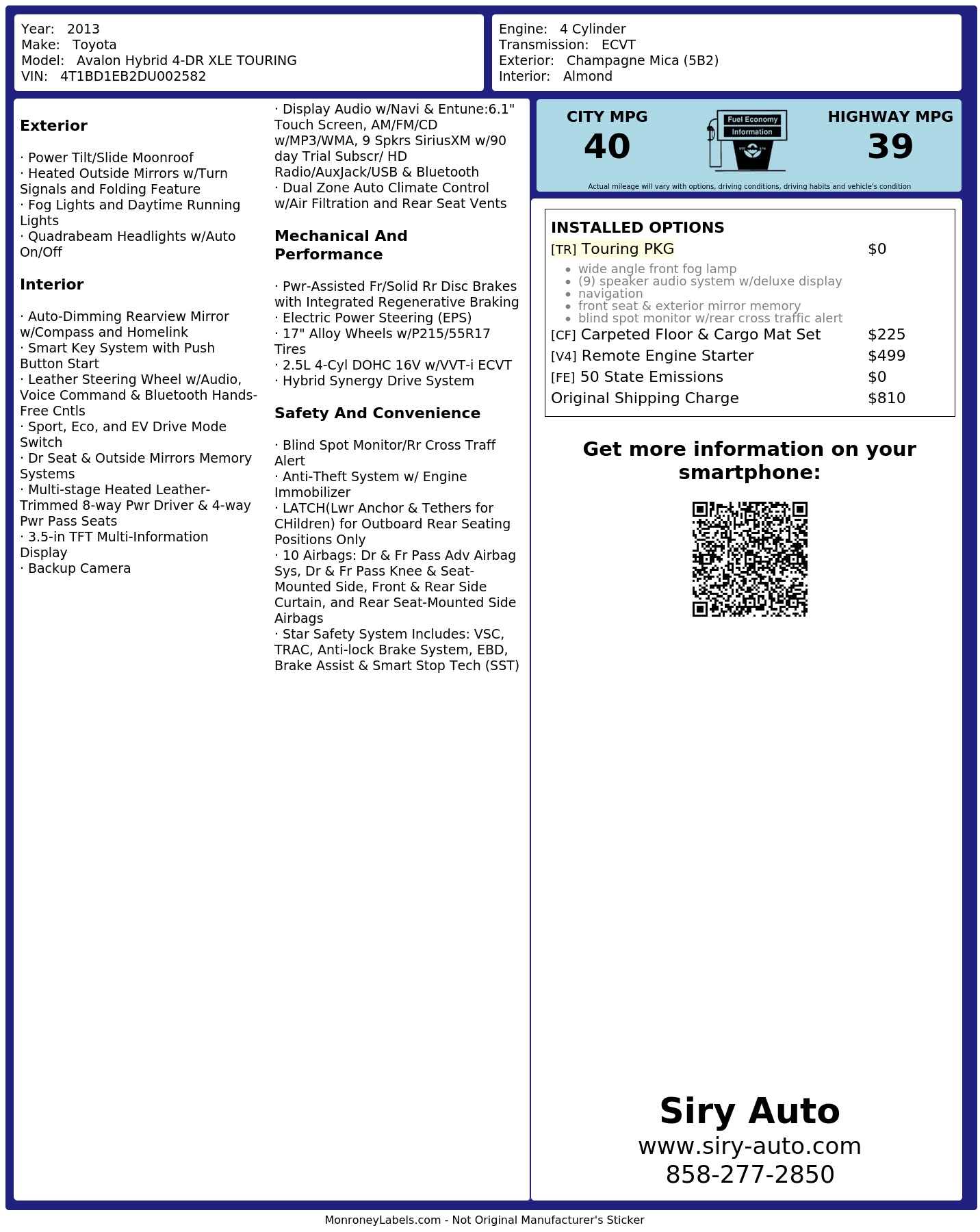 Monroney Label