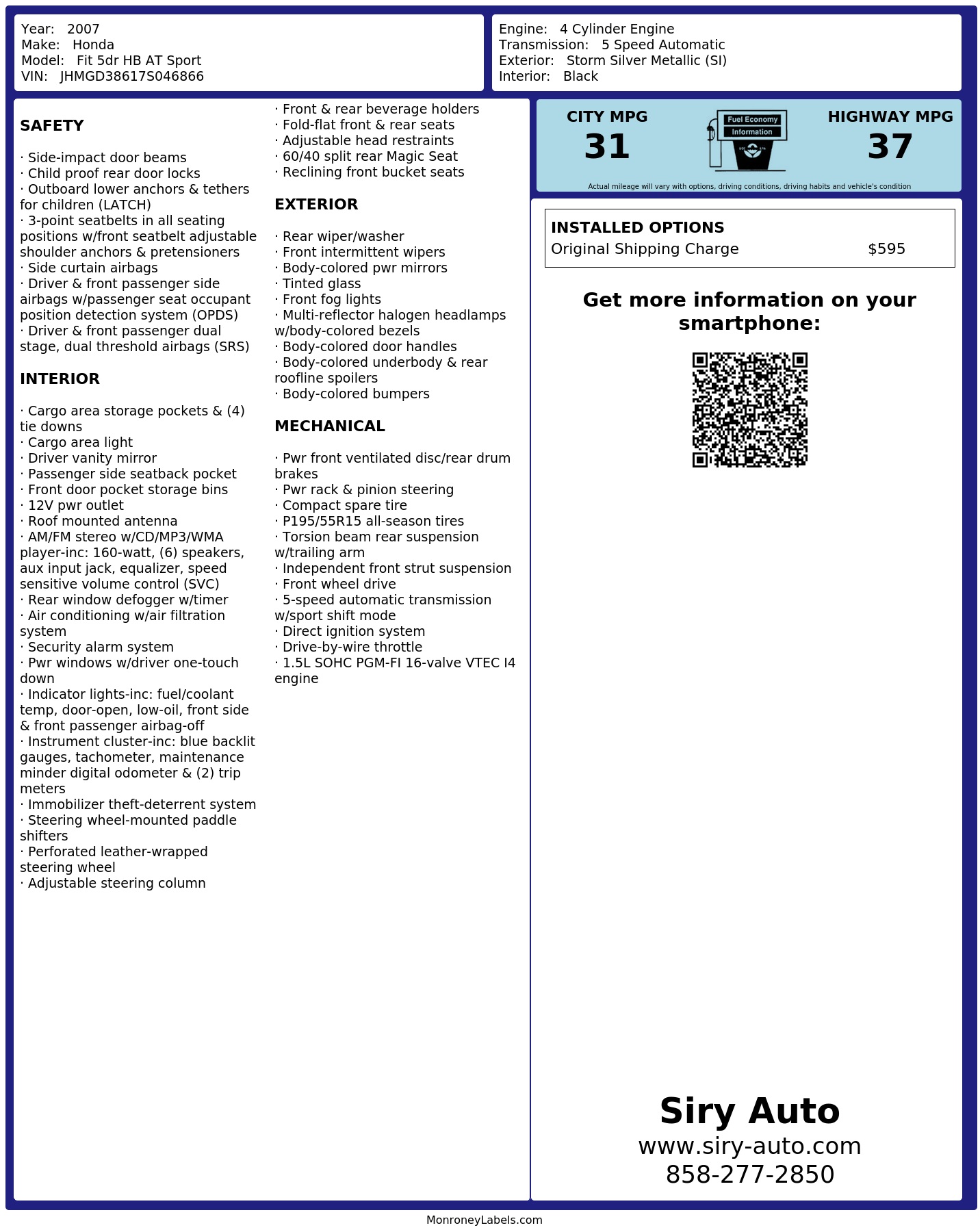 Monroney Label