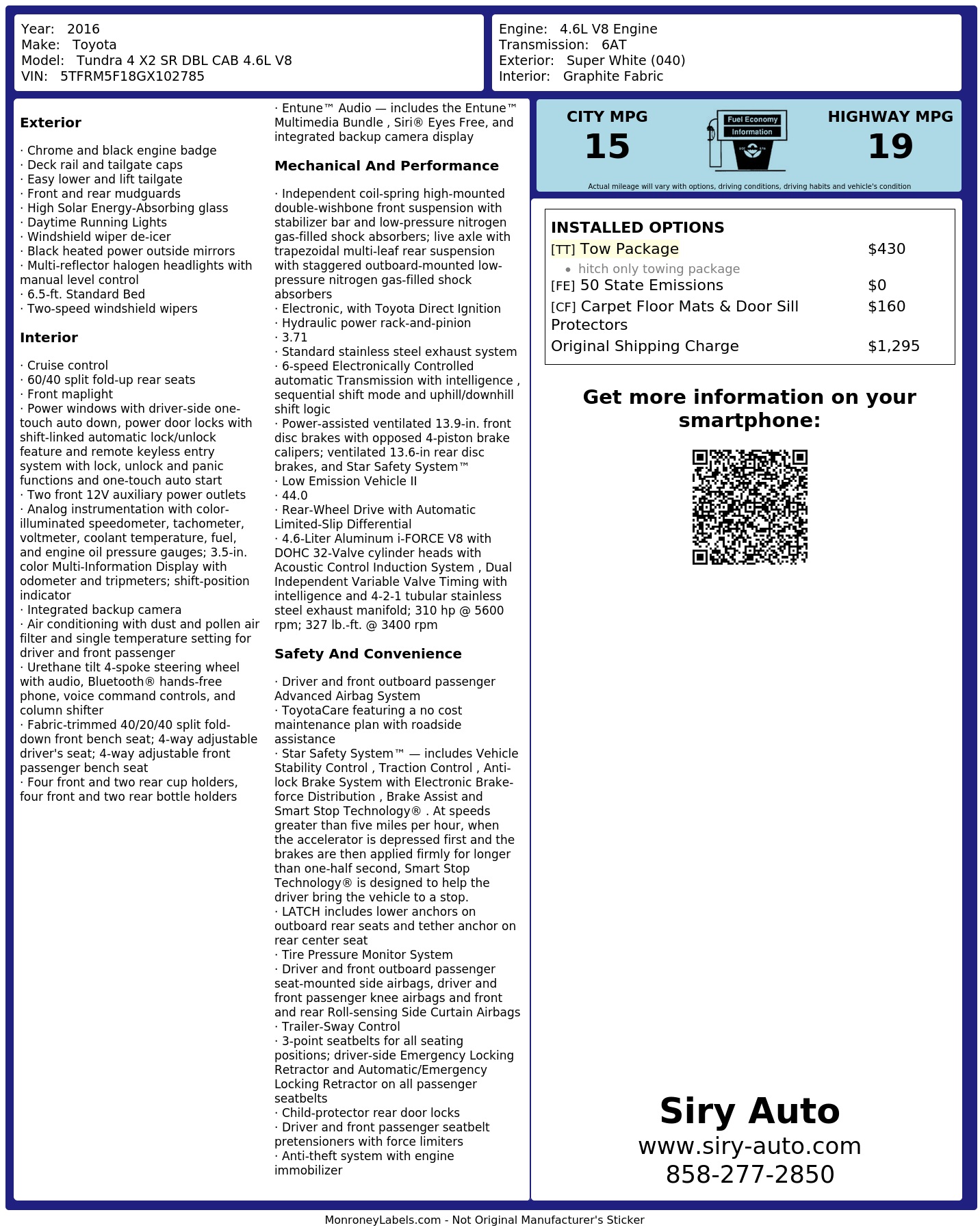 Monroney Label