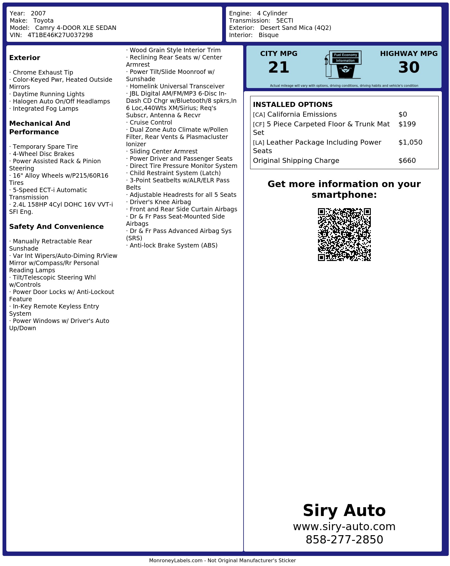 Monroney Label