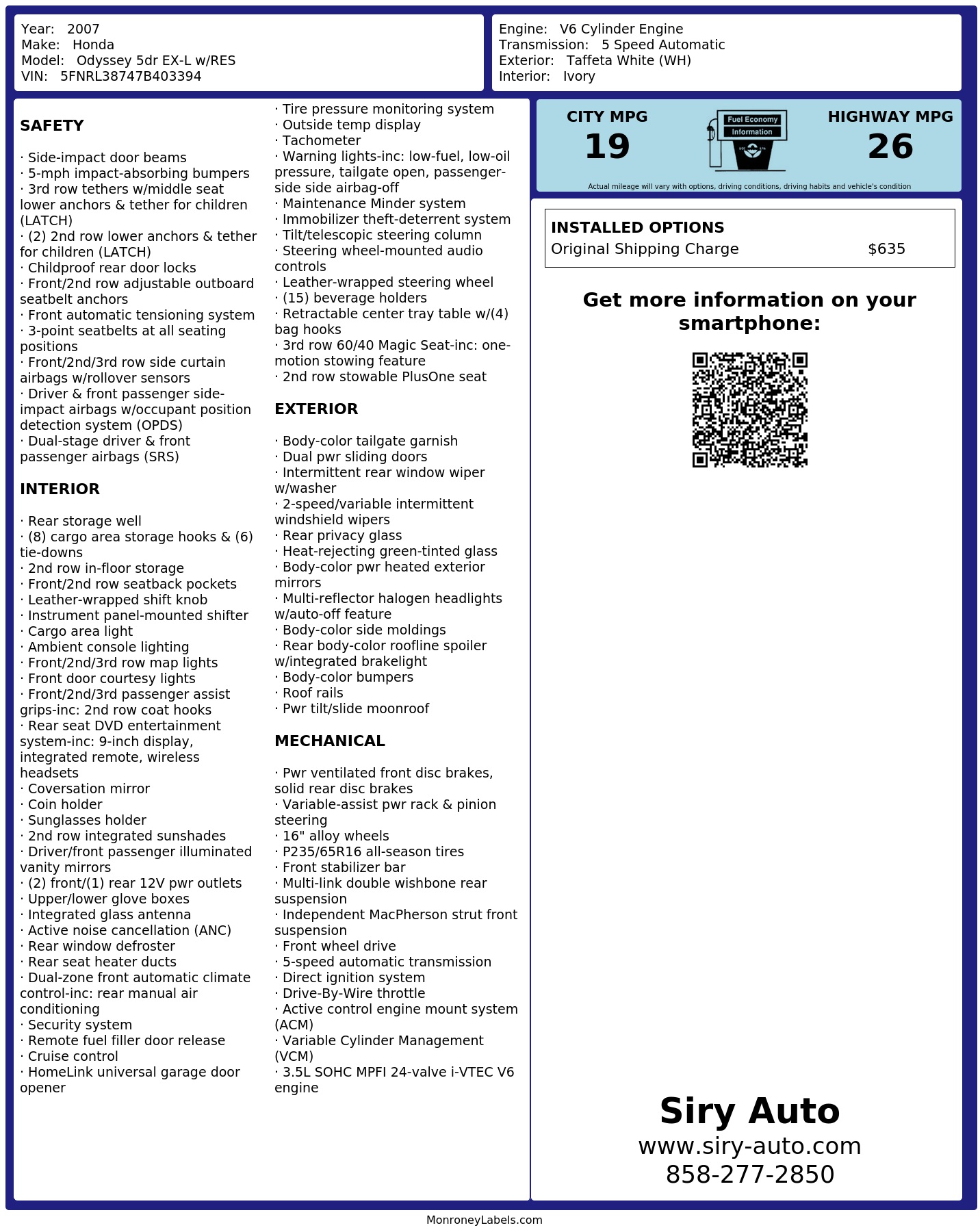 Monroney Label