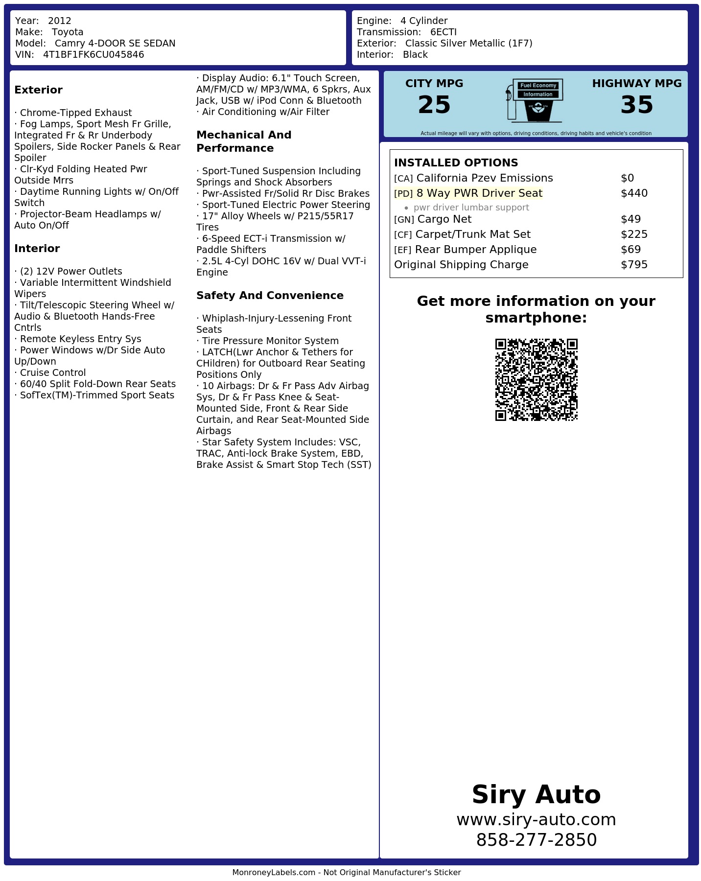 Monroney Label