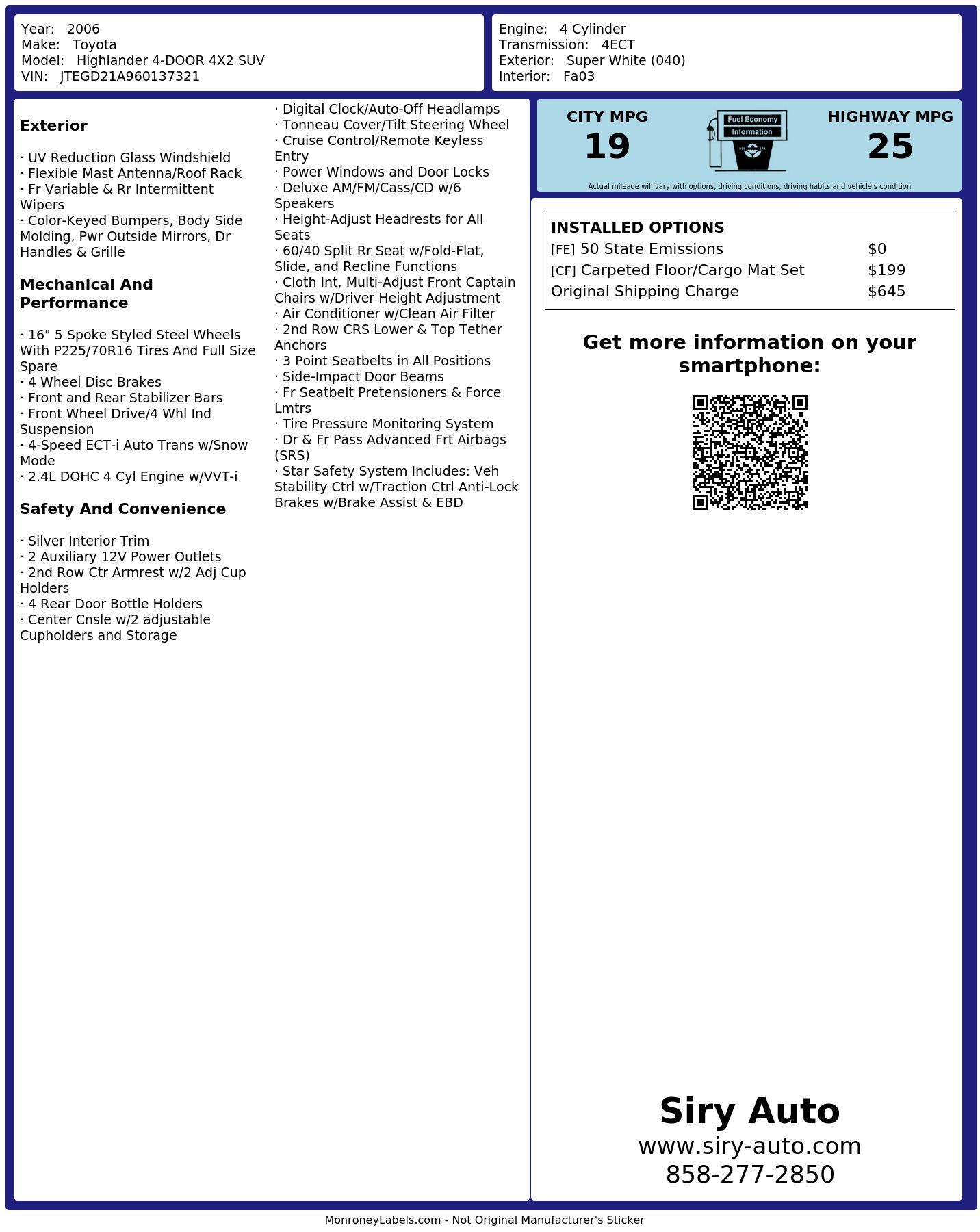 Monroney Label