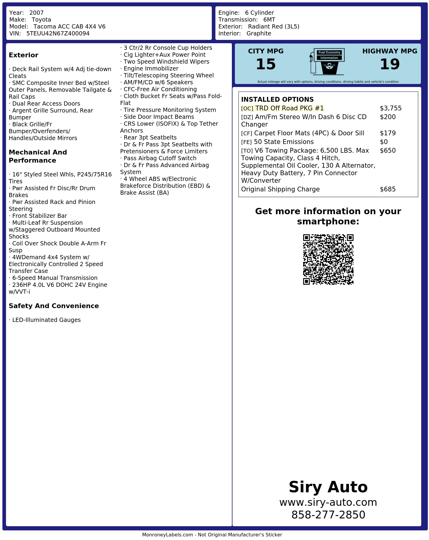 Monroney Label
