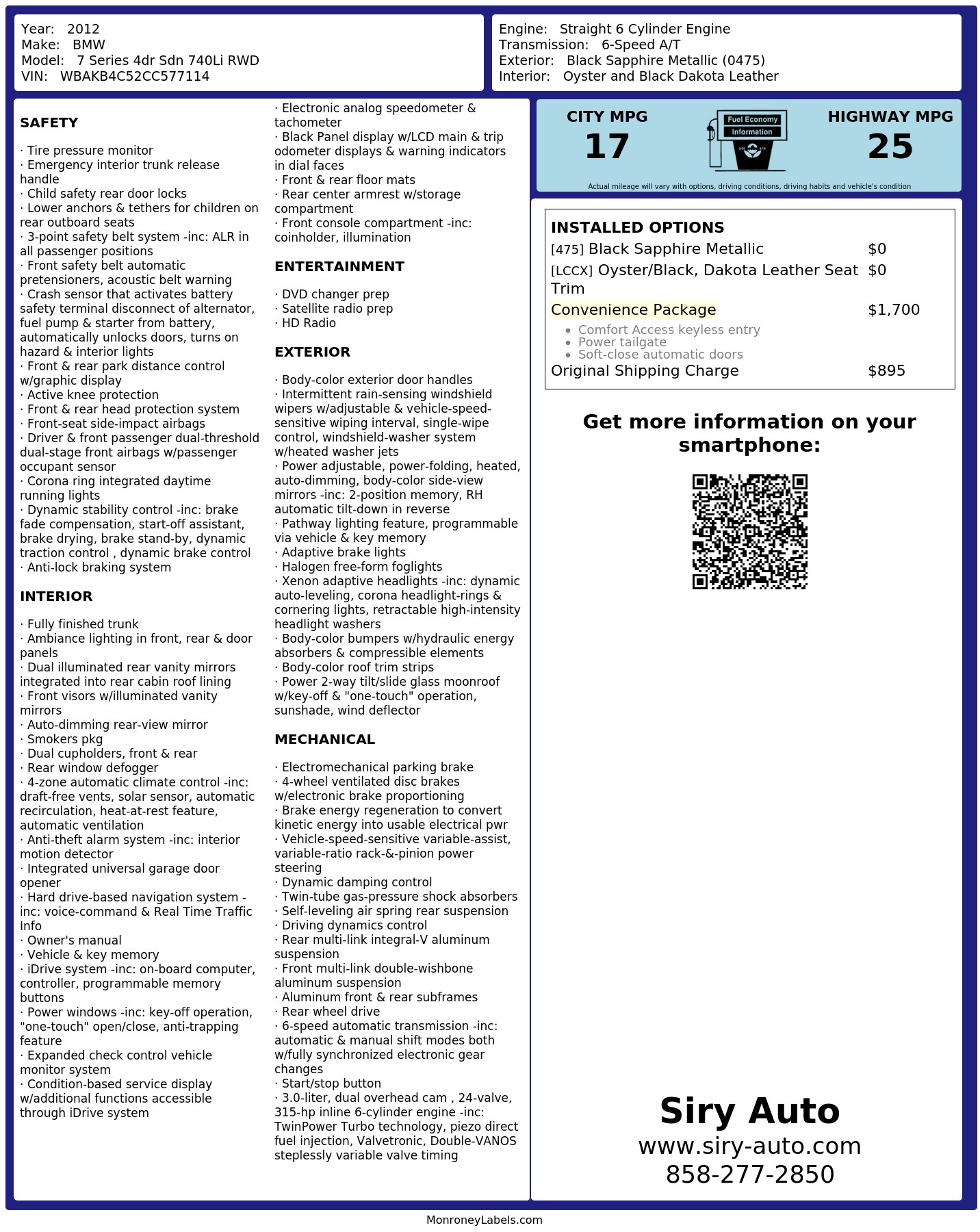 Monroney Label