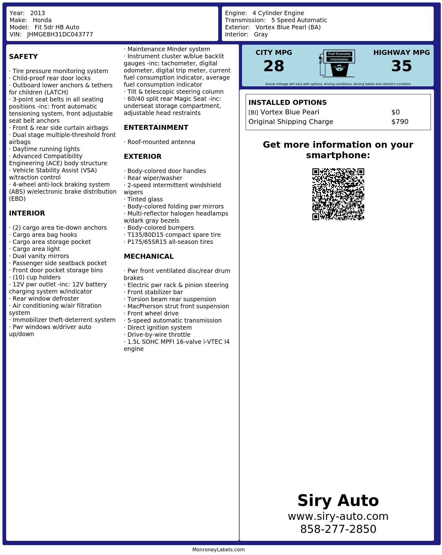 Monroney Label