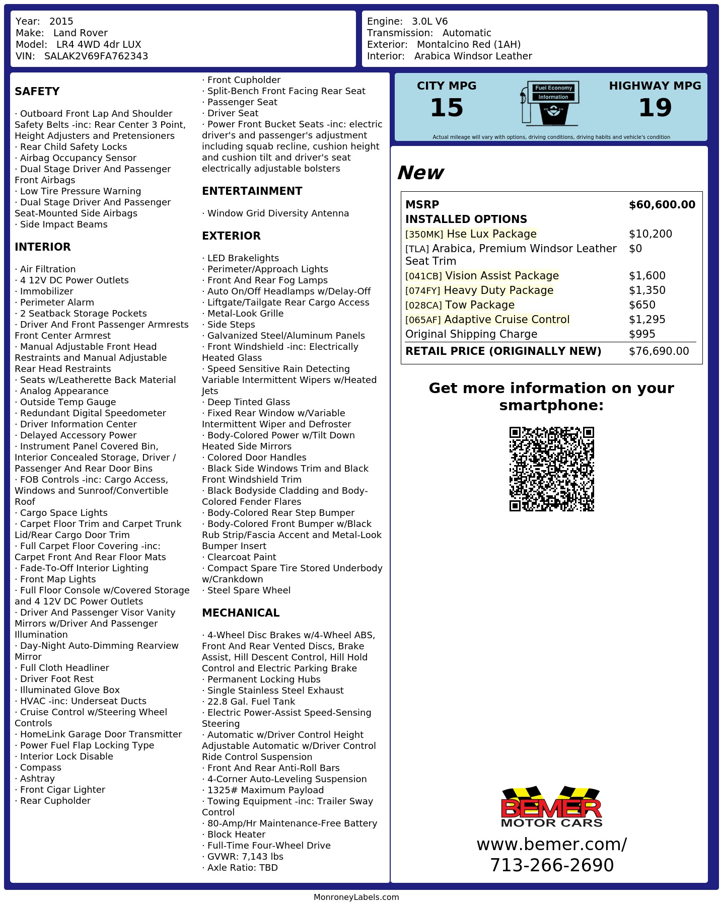 Monroney Label