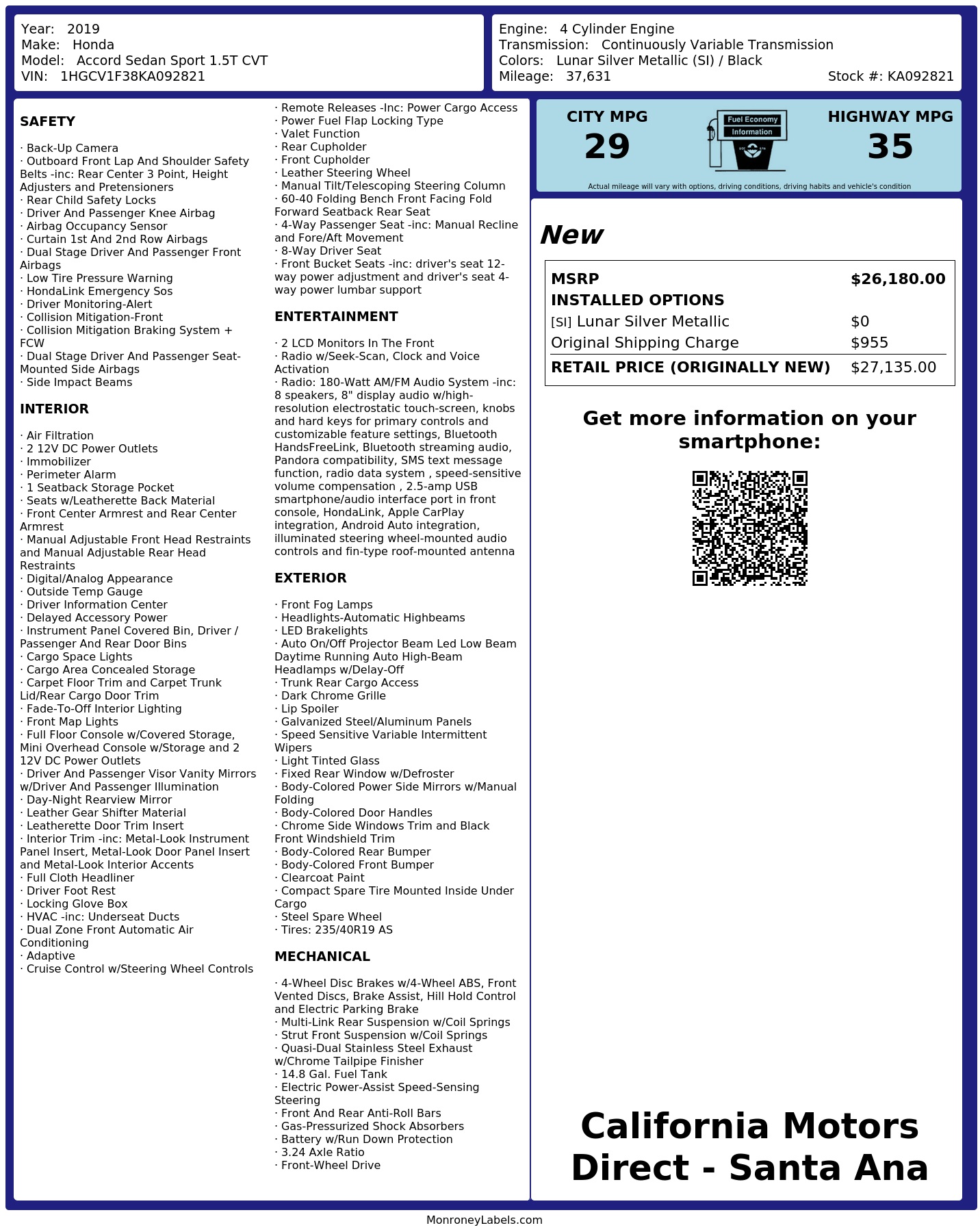 Monroney Label