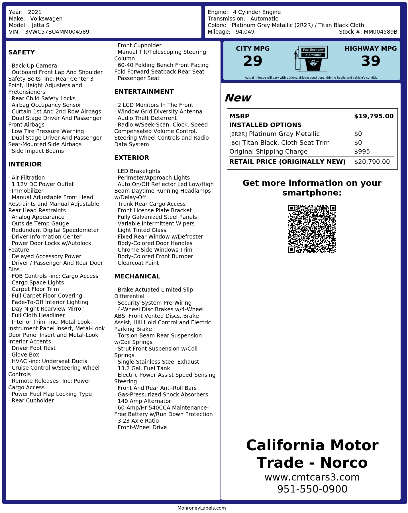 Monroney Label