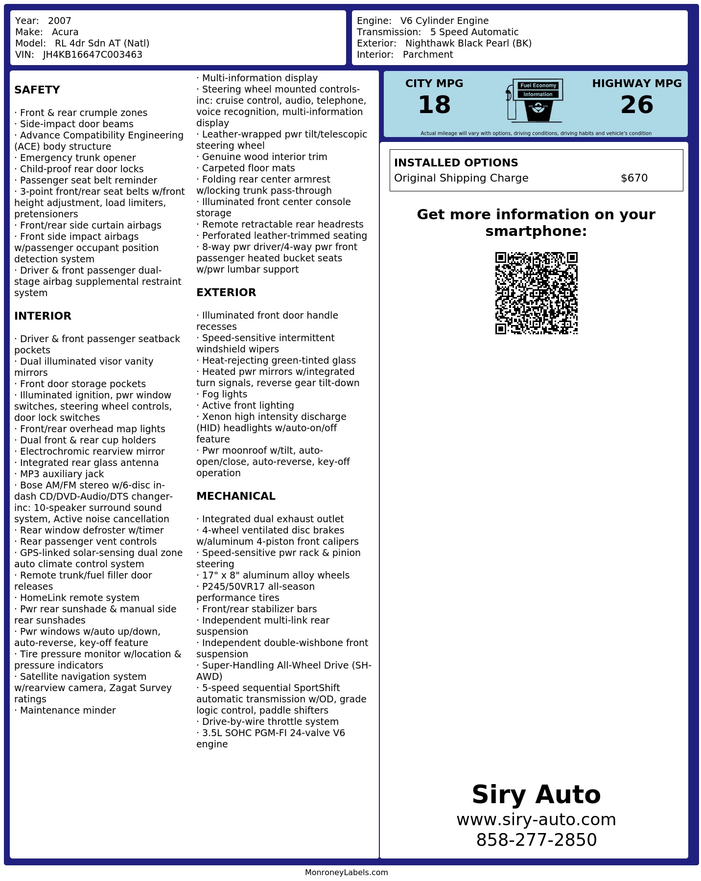 Monroney Label