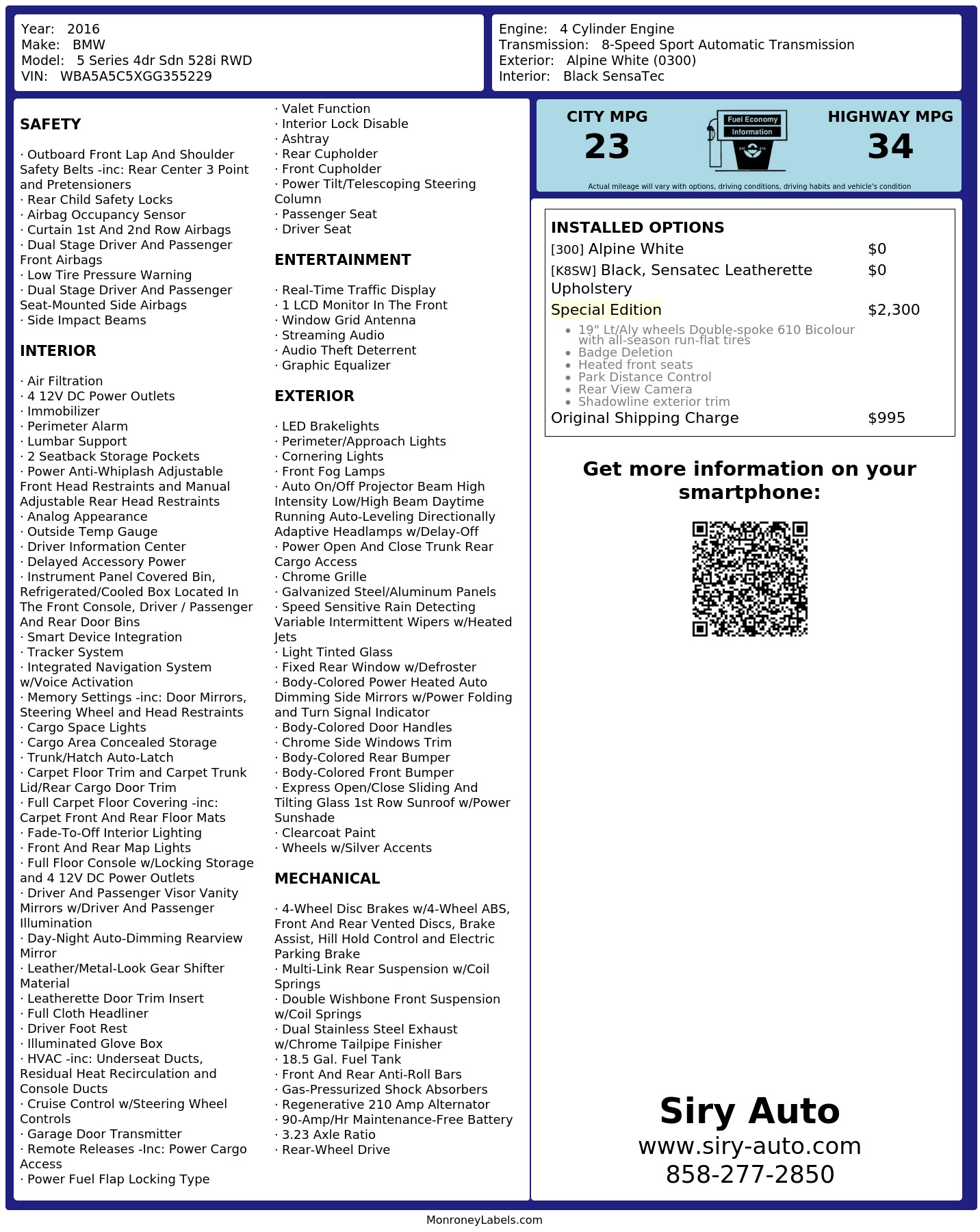 Monroney Label