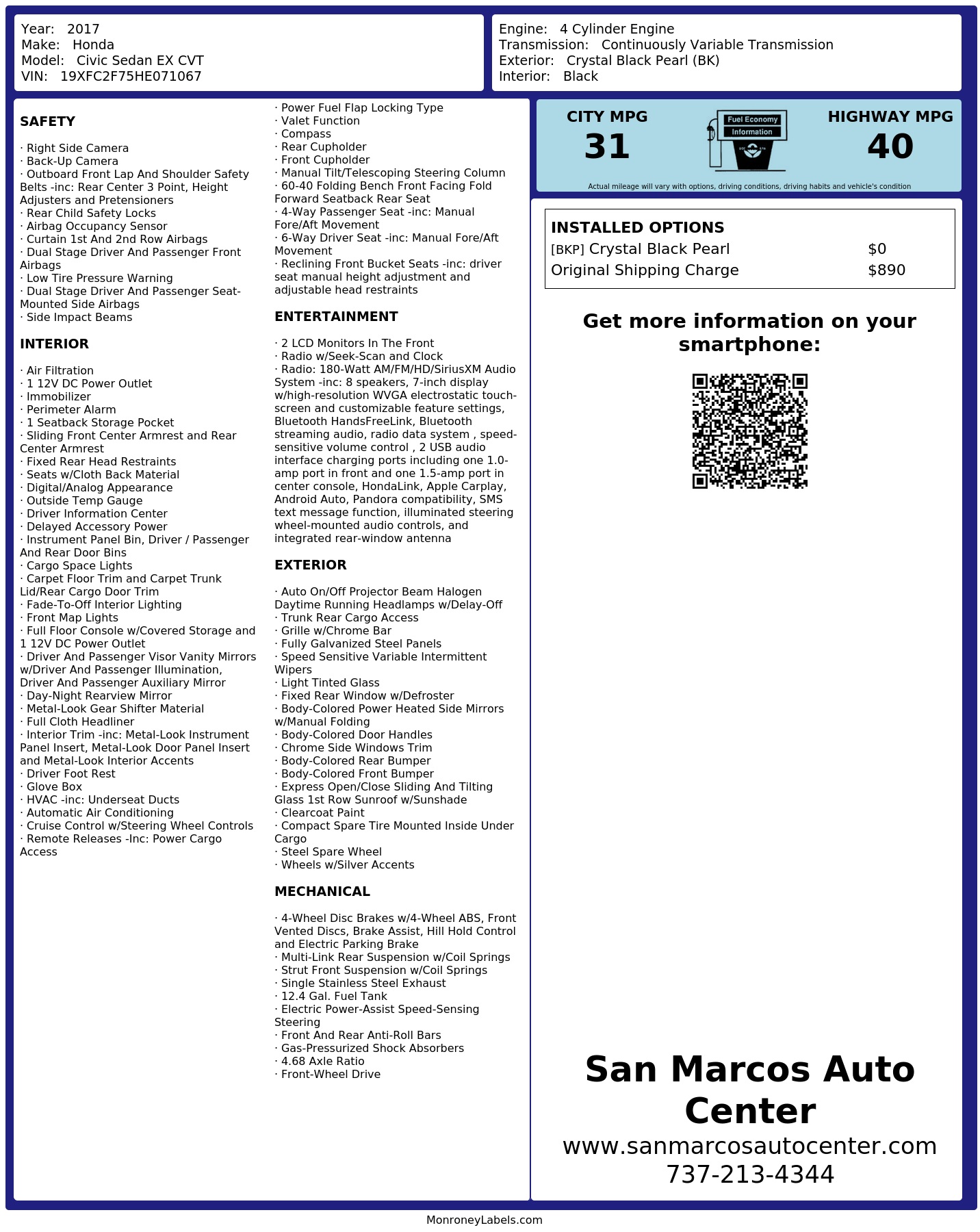 Monroney Label