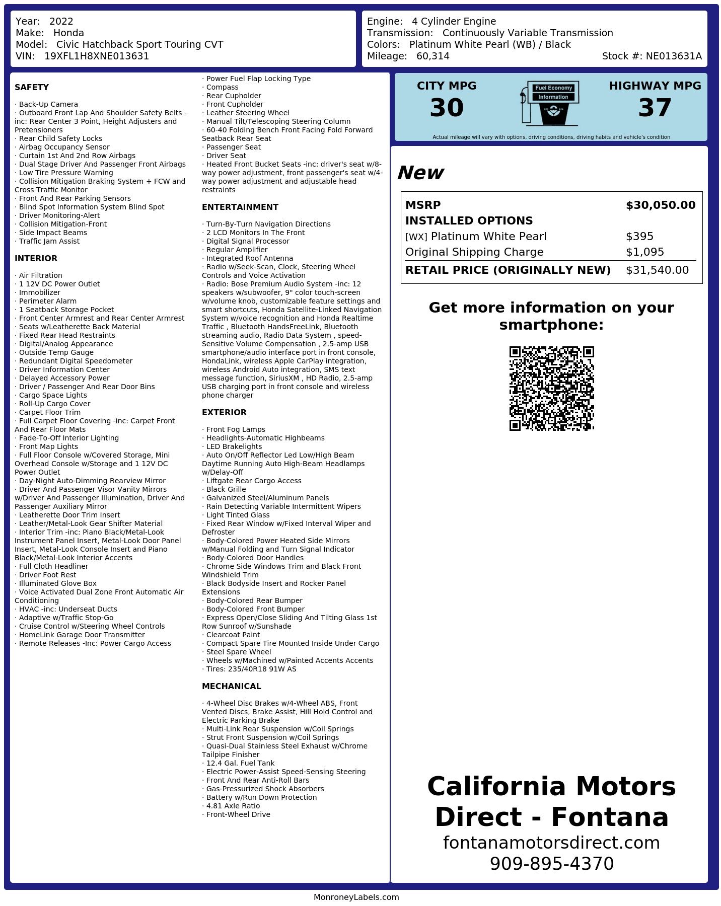 Monroney Label