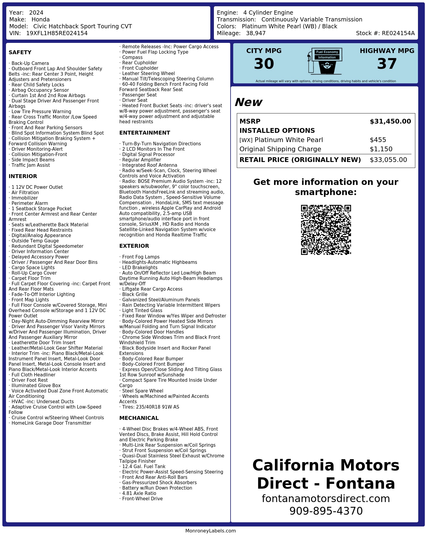 Monroney Label