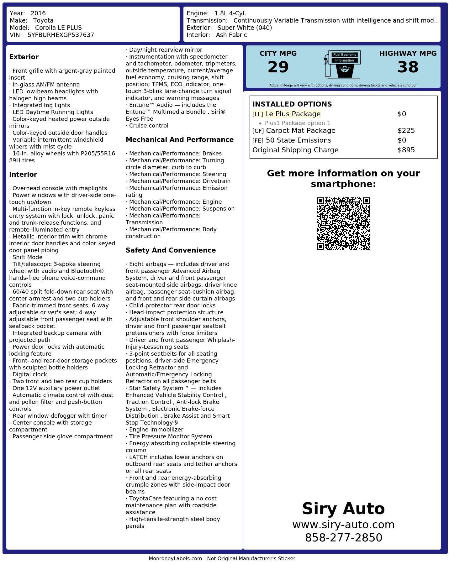 Monroney Label