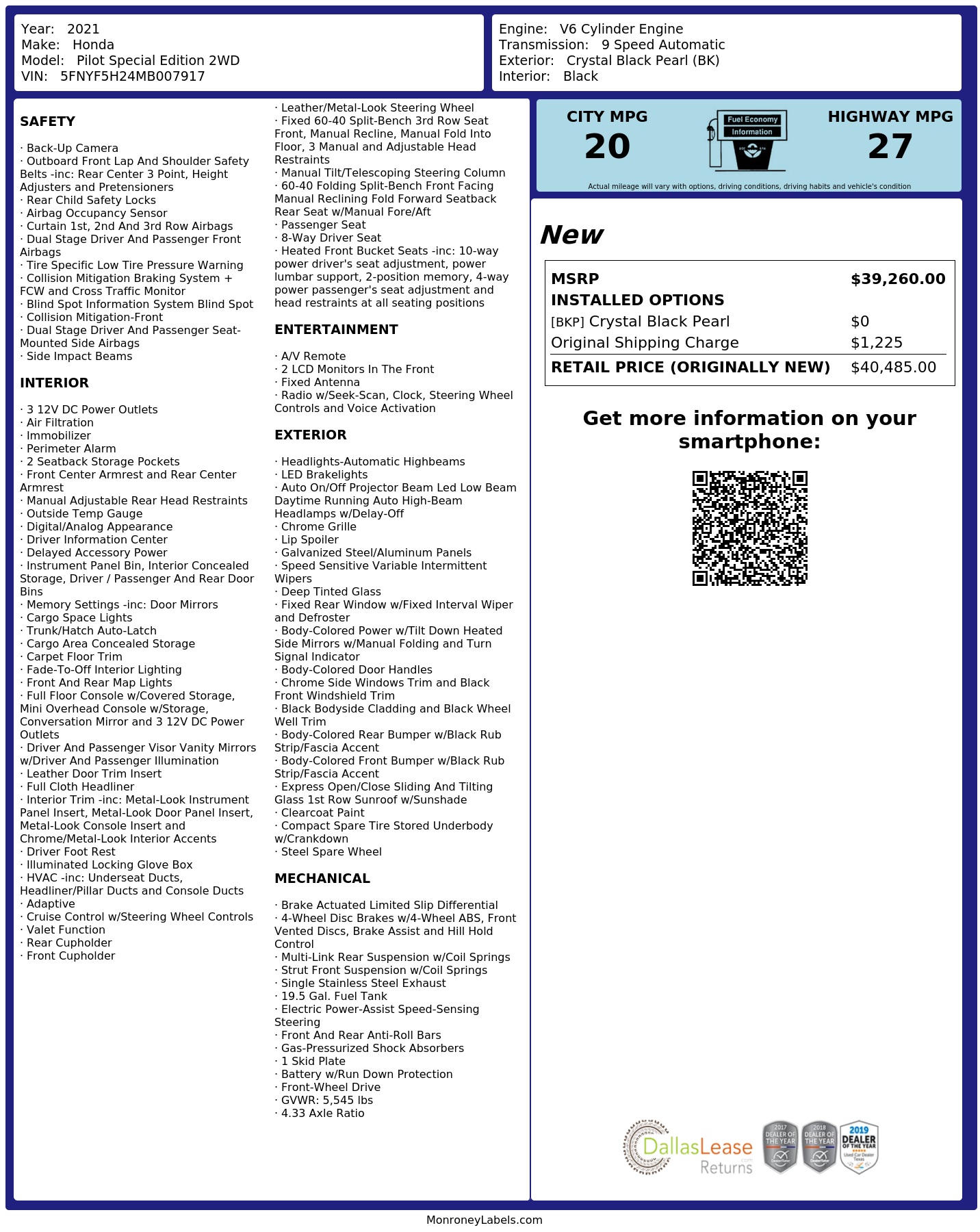 Monroney Label