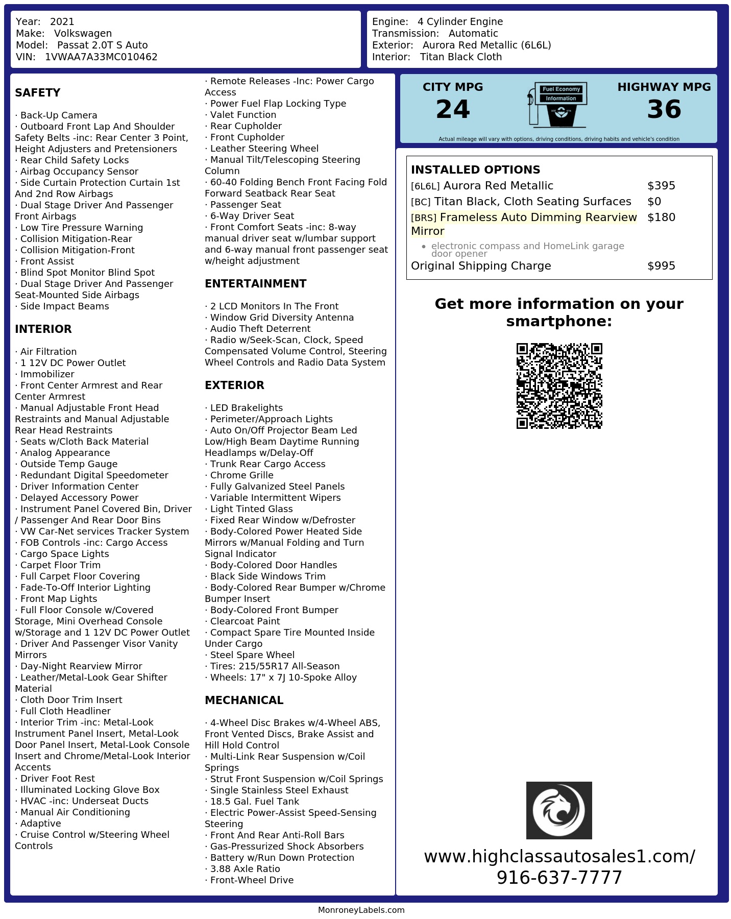 Monroney Label