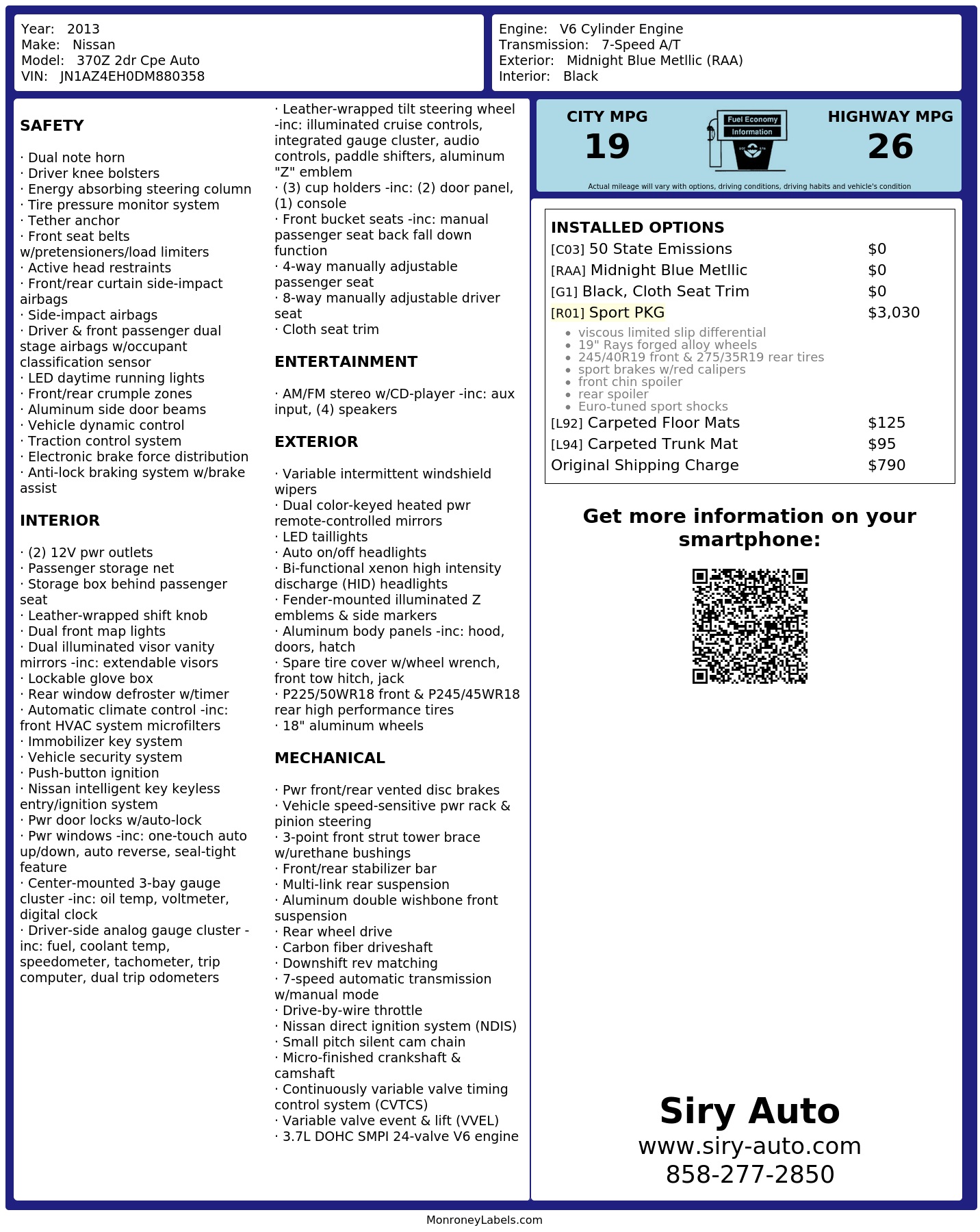 Monroney Label