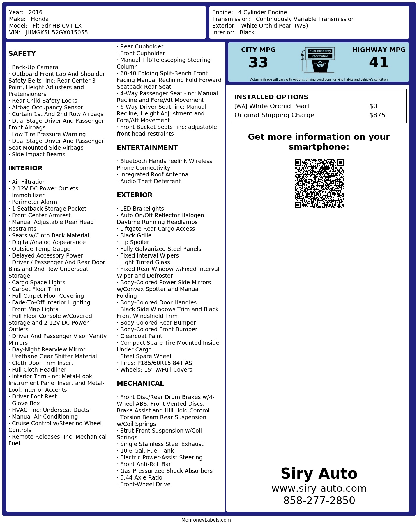 Monroney Label