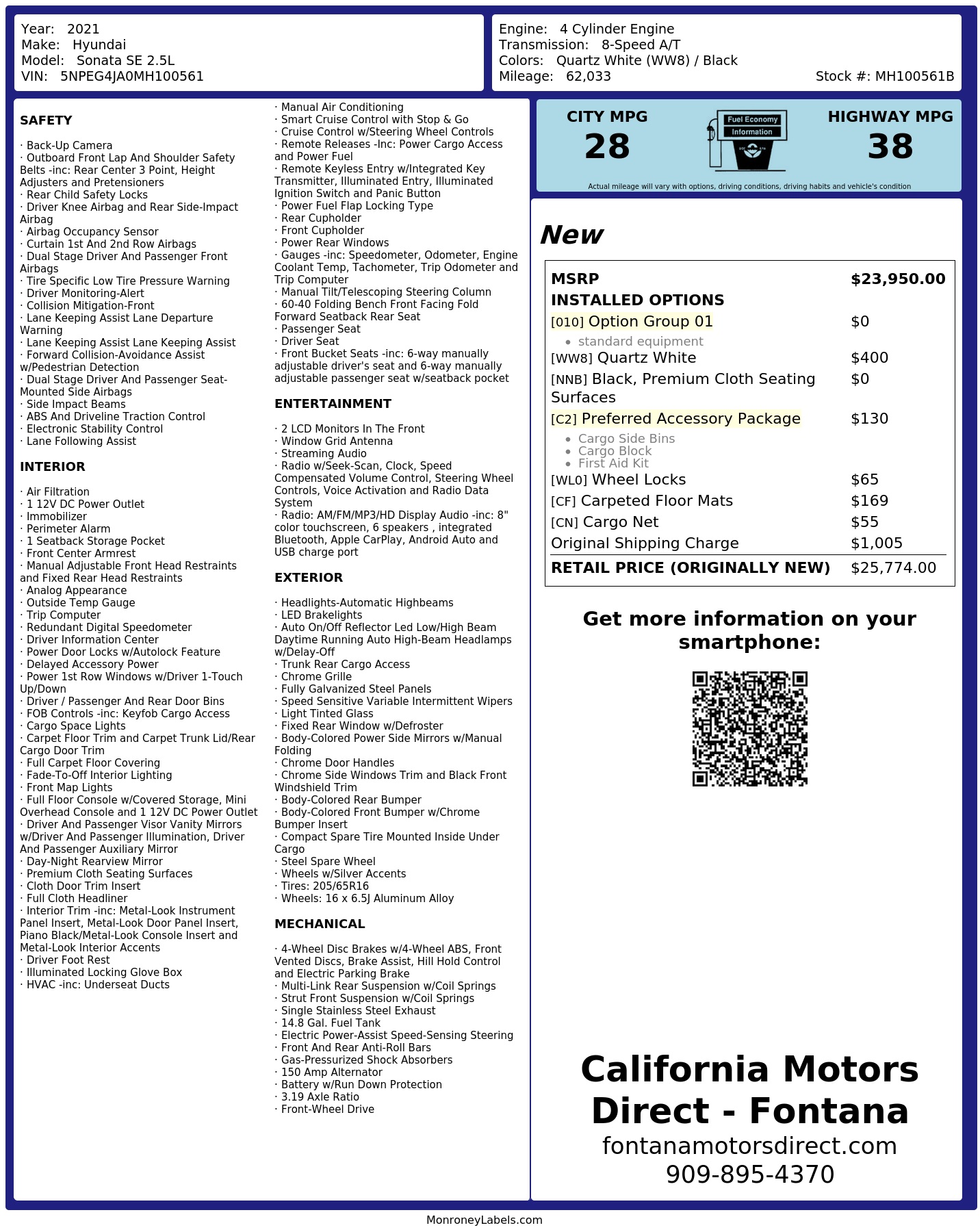 Monroney Label