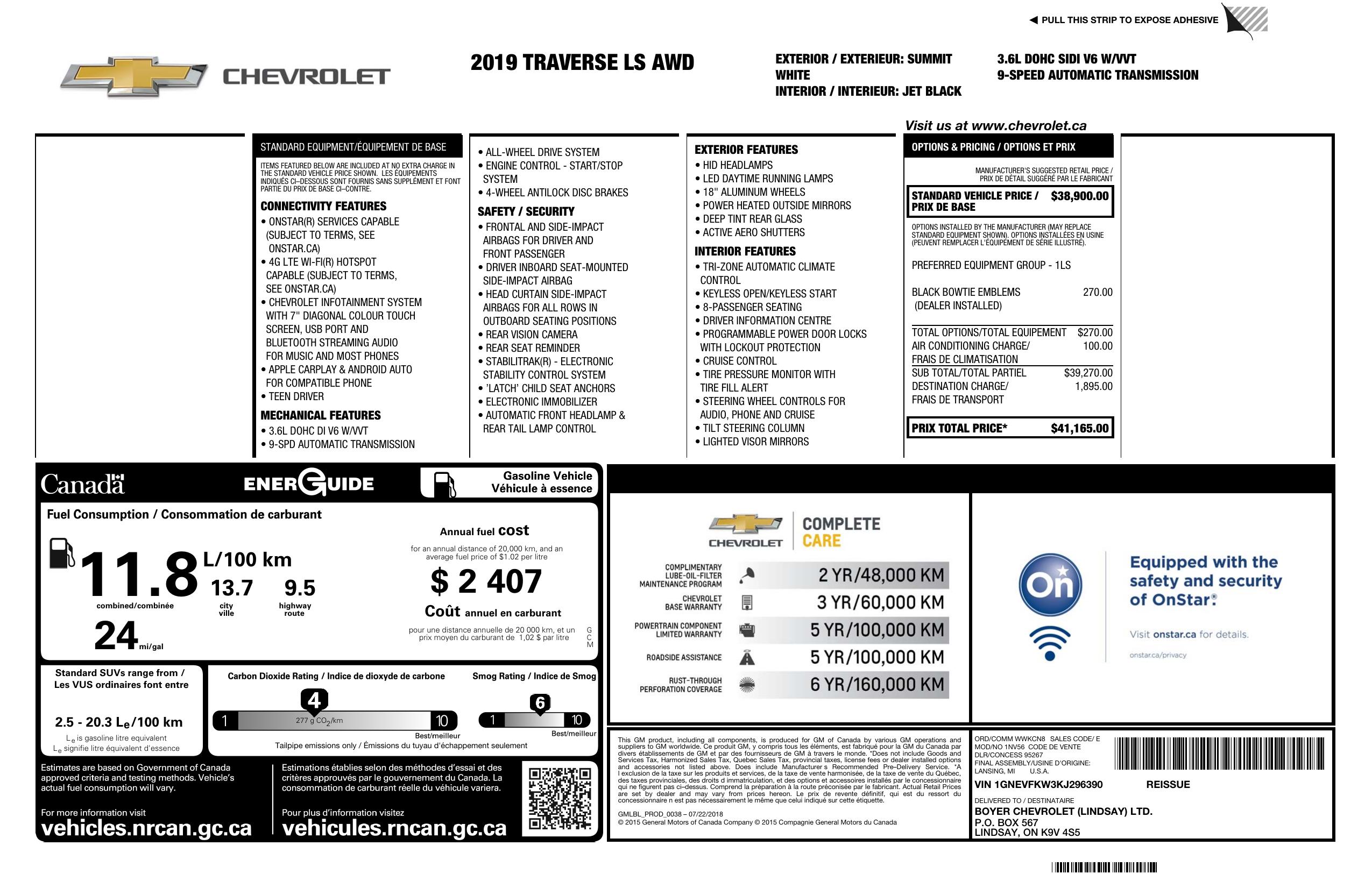 Travers Sticker Png Window Sticker for 2019 Chevrolet Traverse Awd 4dr Ls W/1 Ls