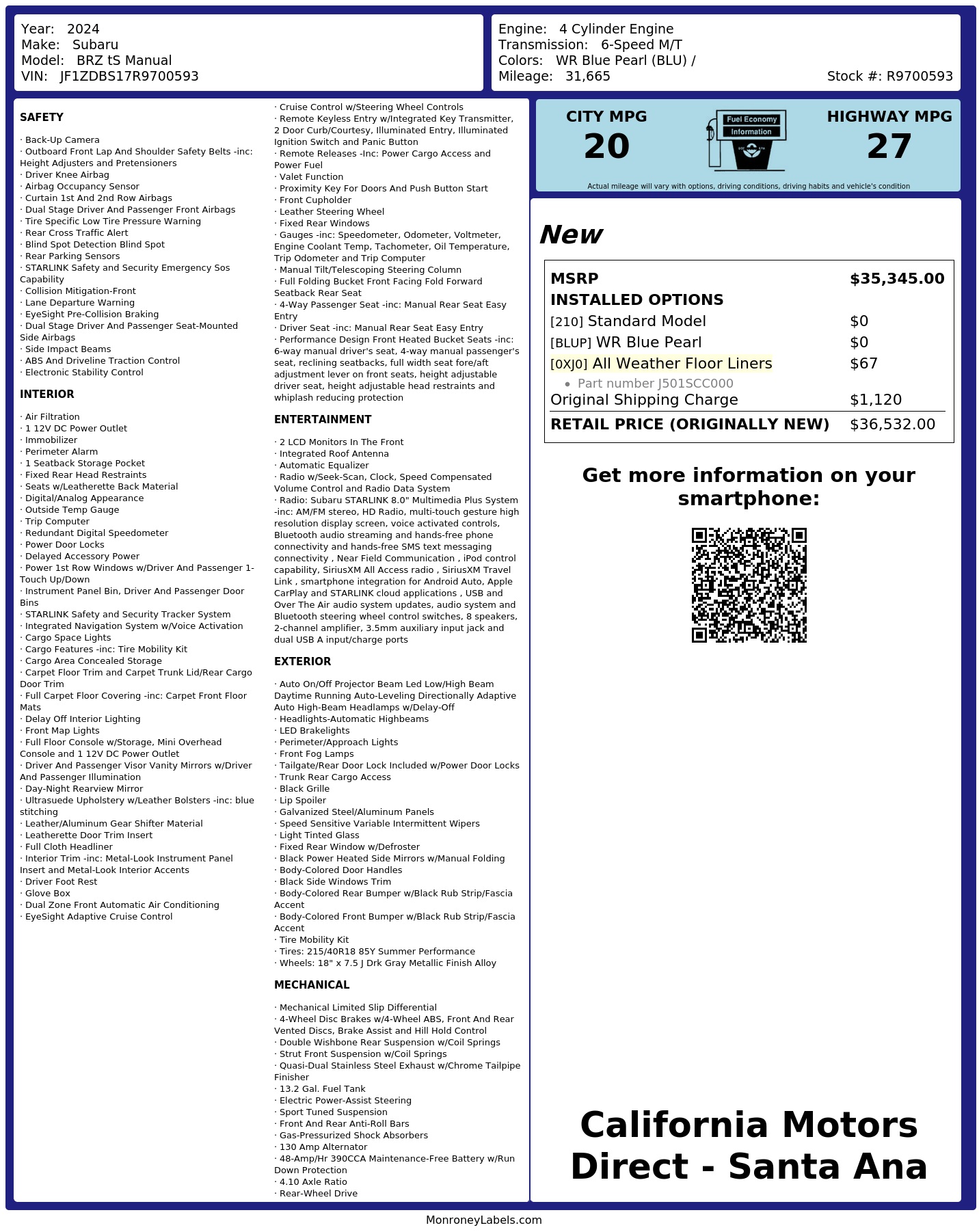 Monroney Label