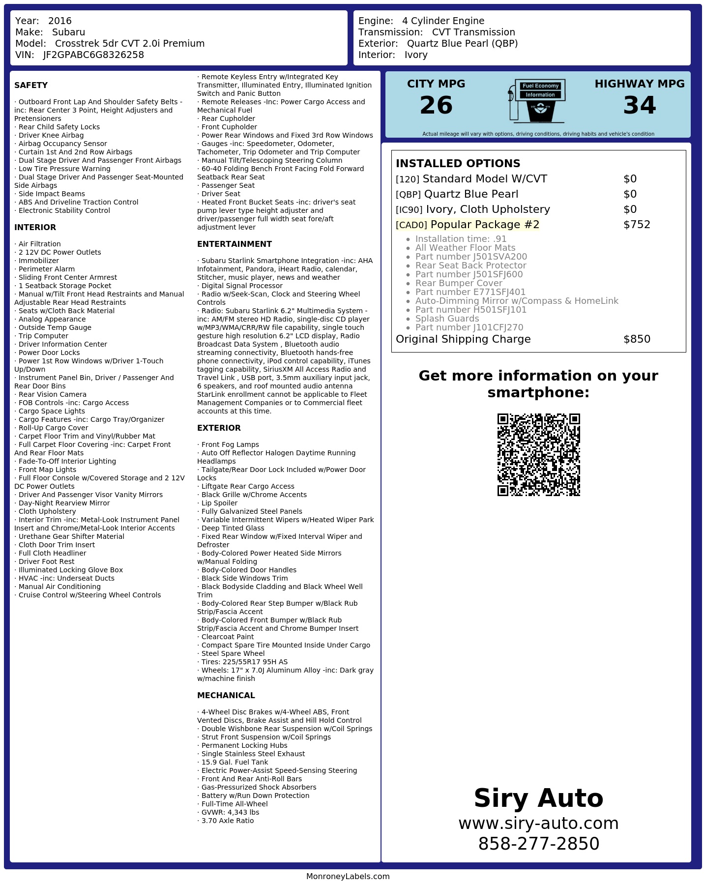Monroney Label