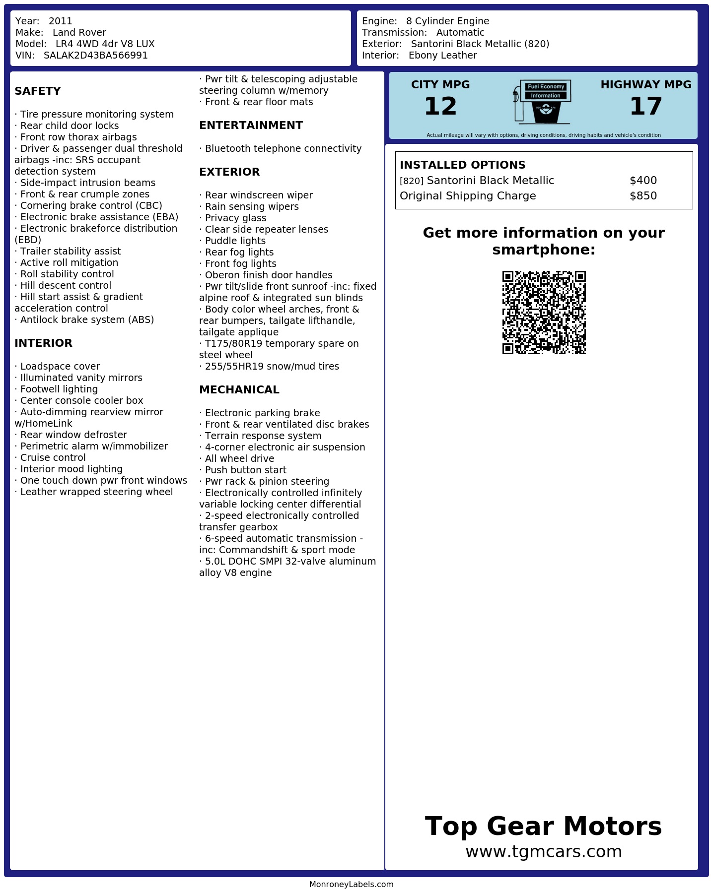 Monroney Label