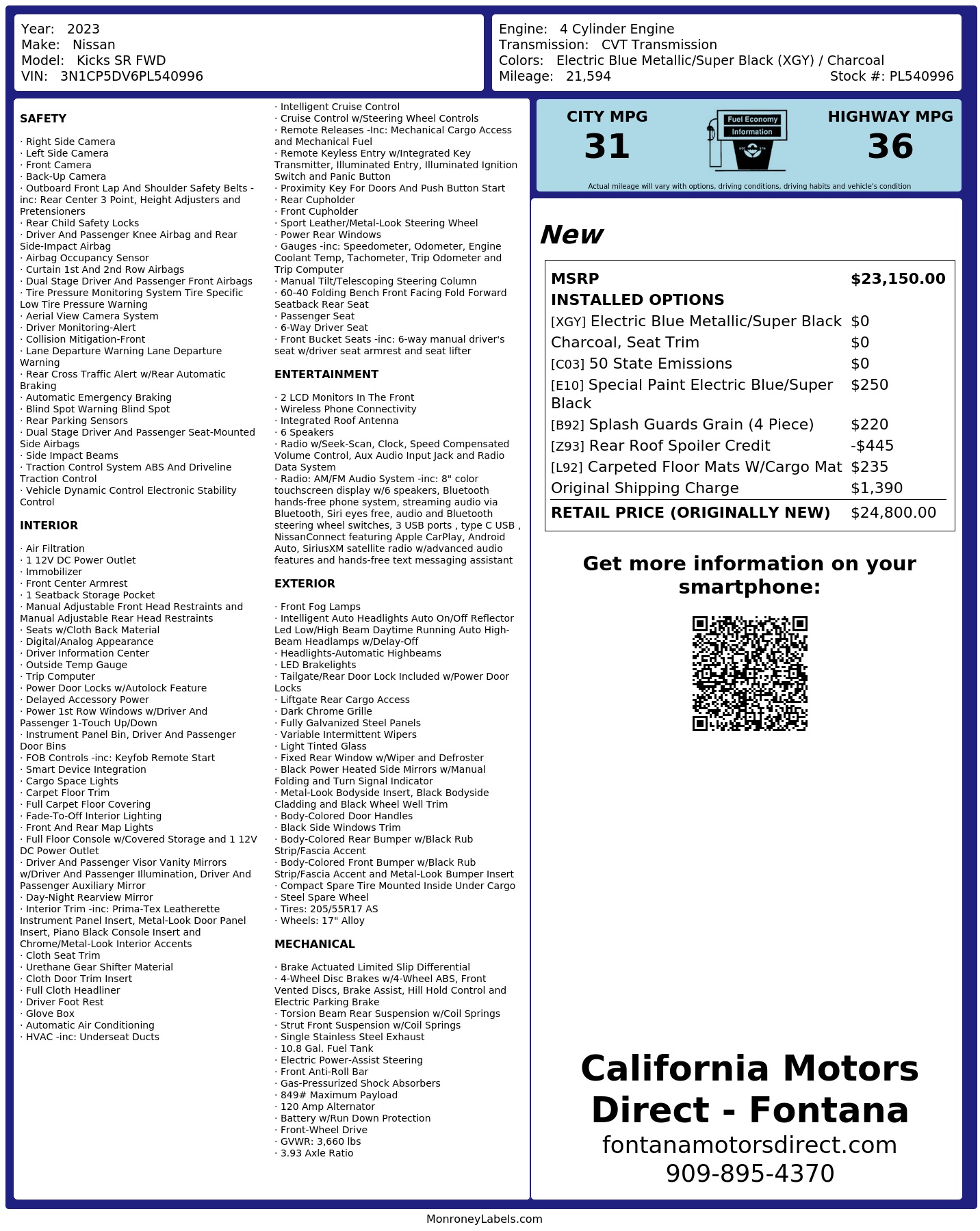 Monroney Label