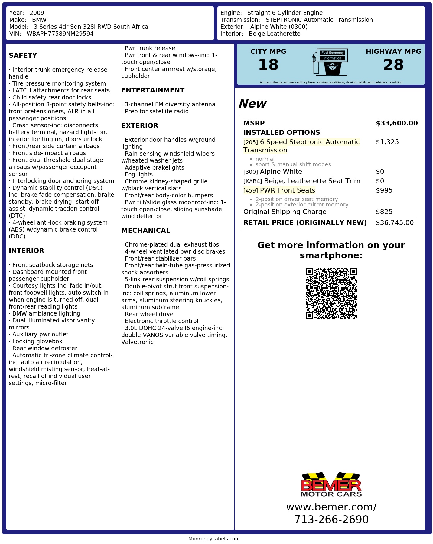 Monroney Label