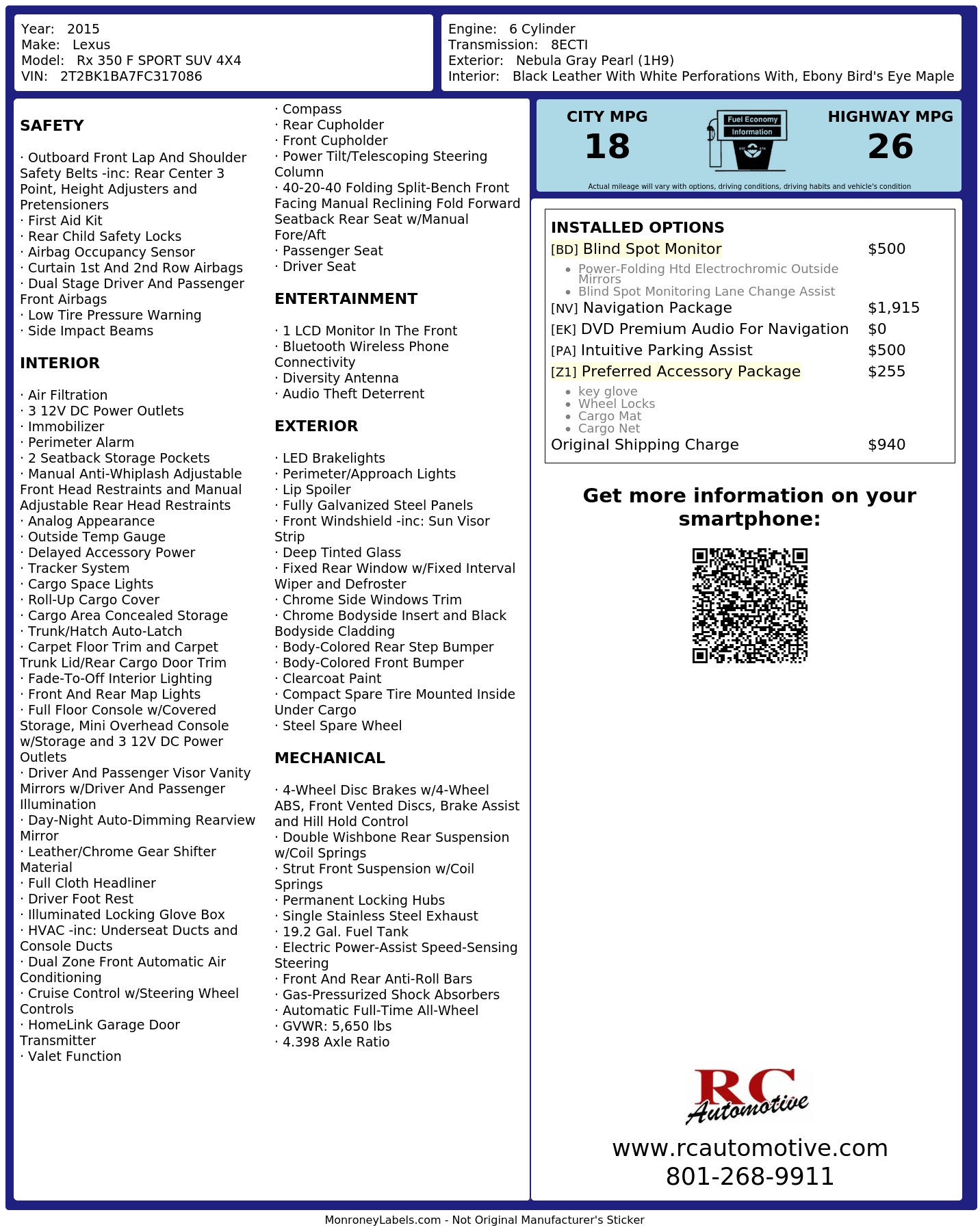 Monroney Label