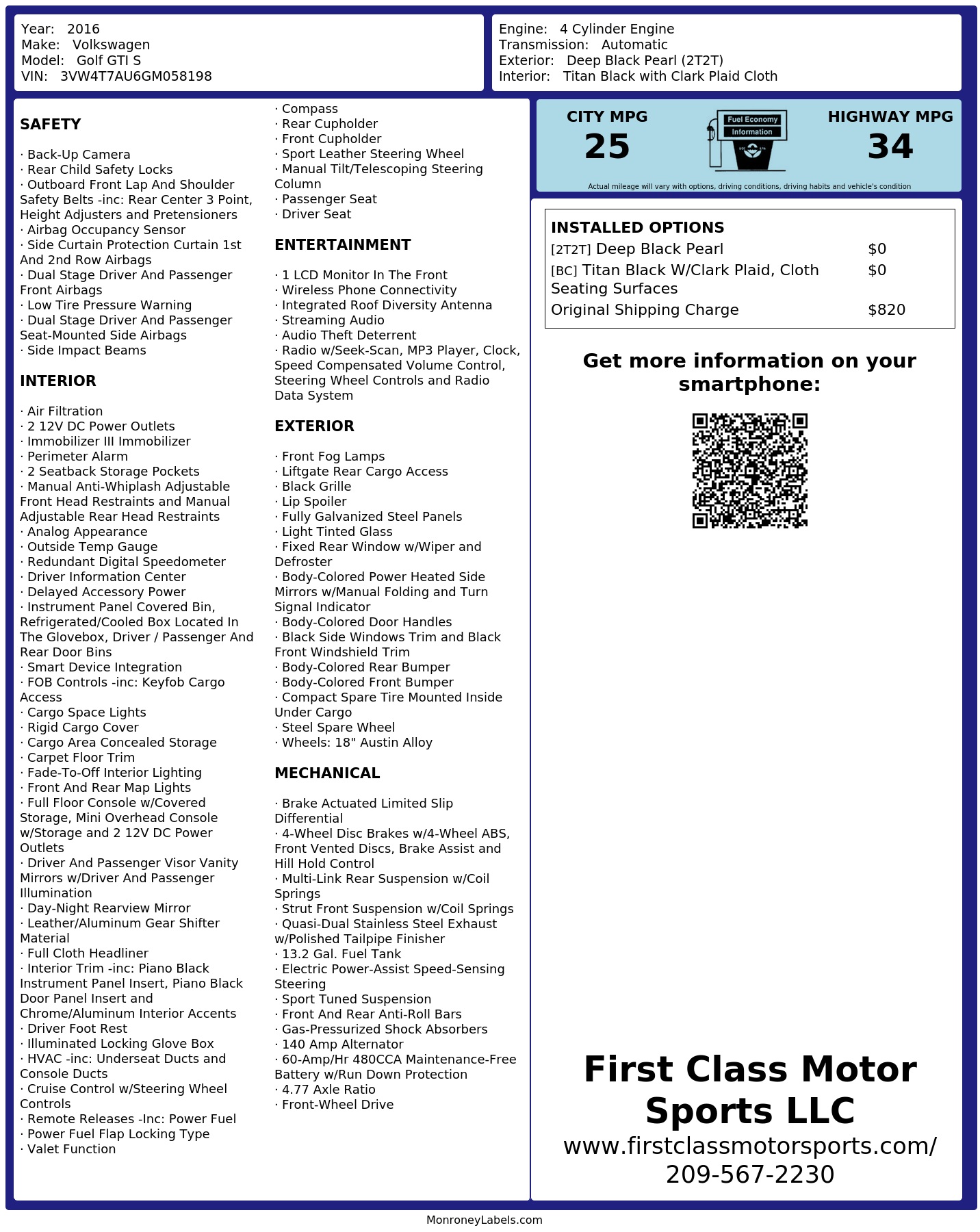 Monroney Label