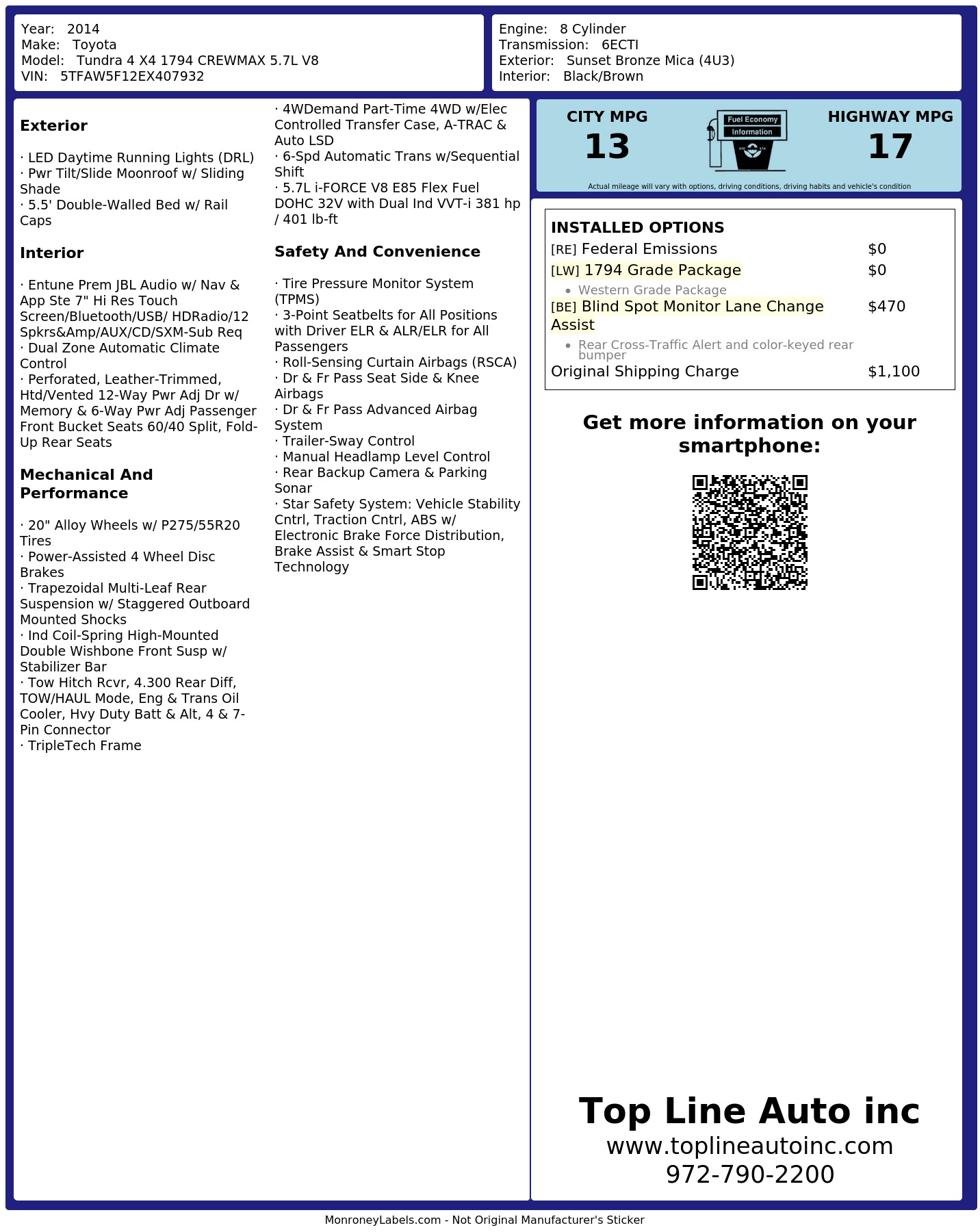 4wd Label Sold 2014 Toyota Tundra 4WD Truck 1794 in Dallas