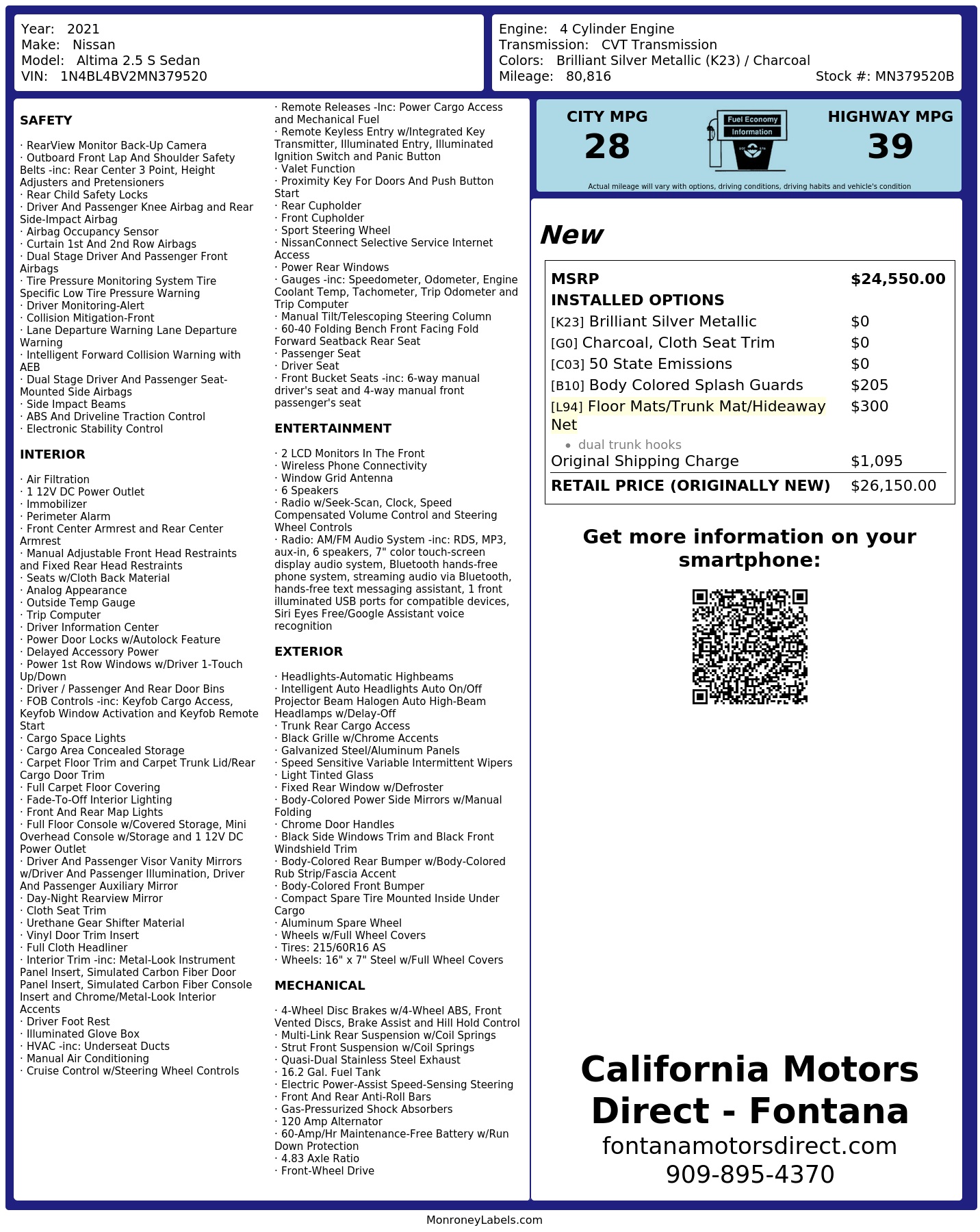 Monroney Label