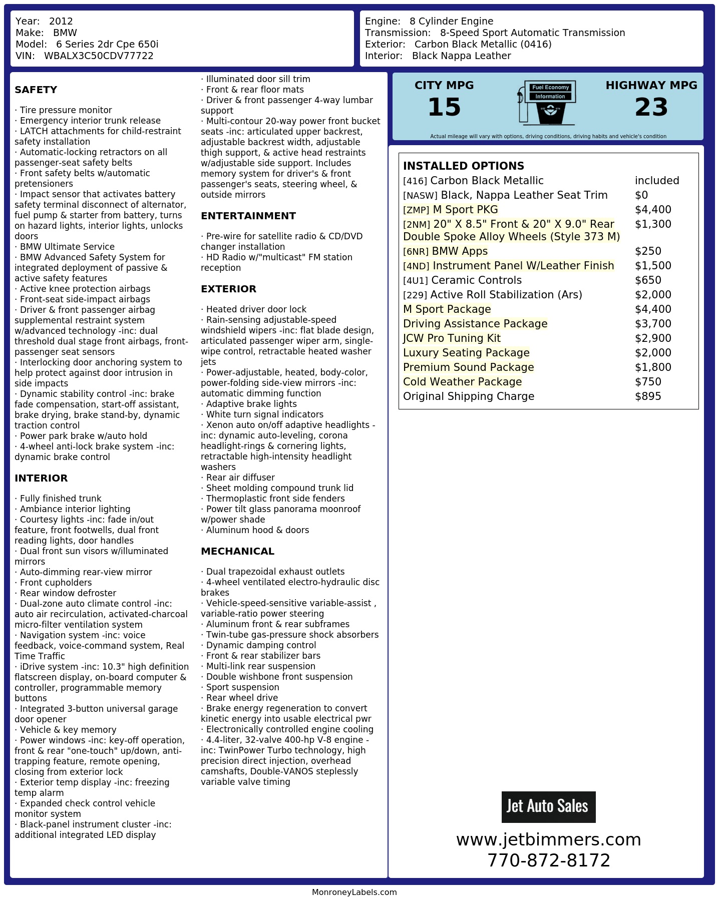 Monroney Label