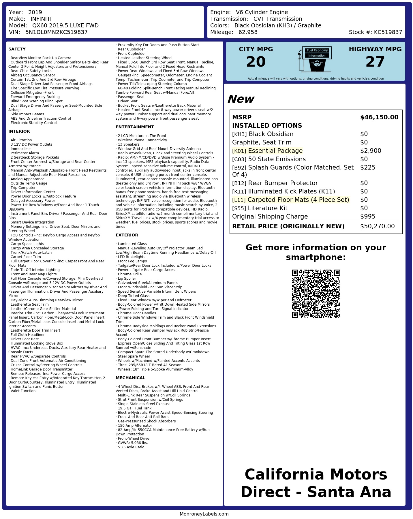 Monroney Label