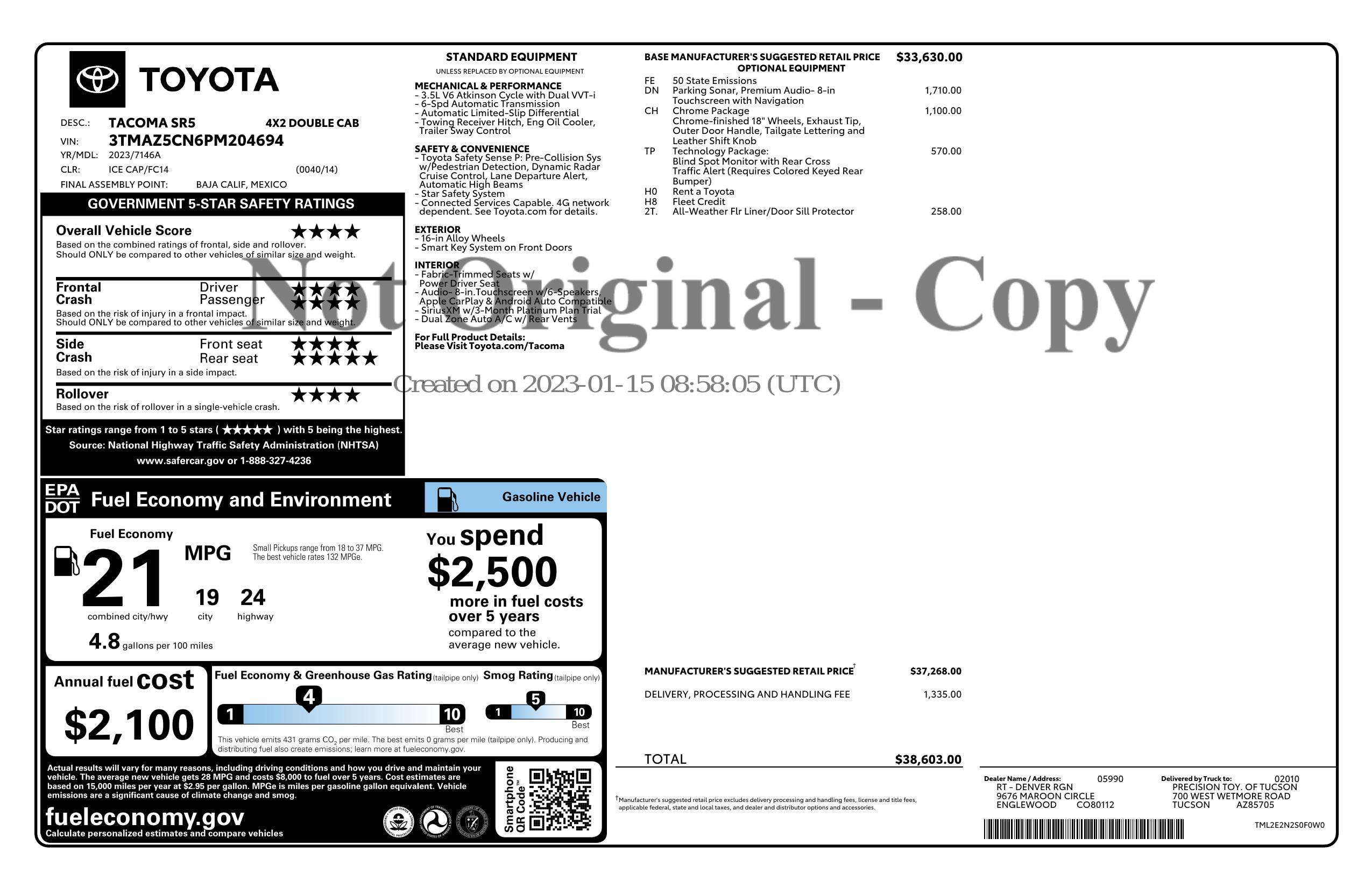 Monroney Label