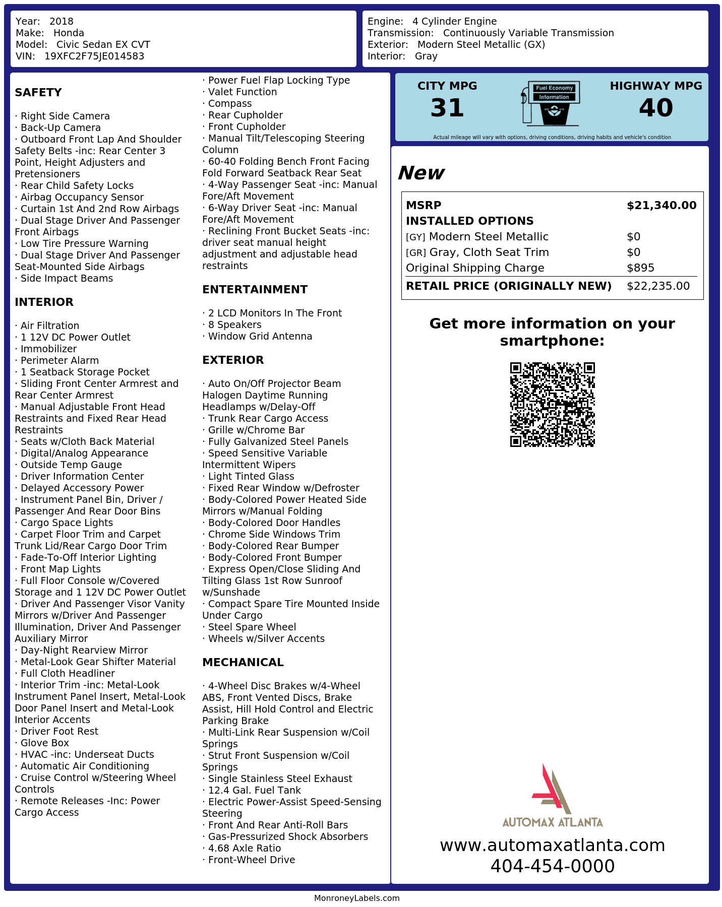 Monroney Label
