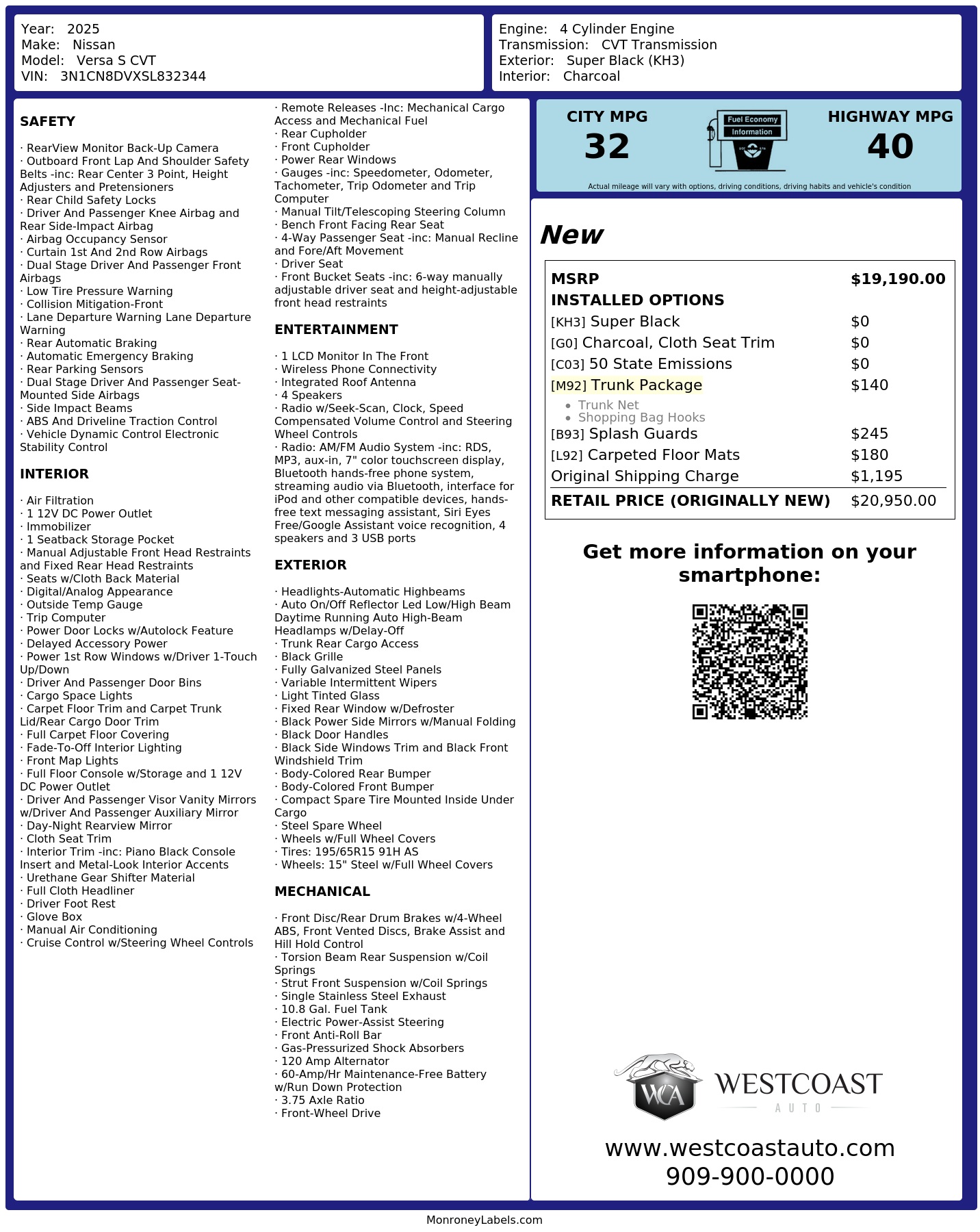 Monroney Label