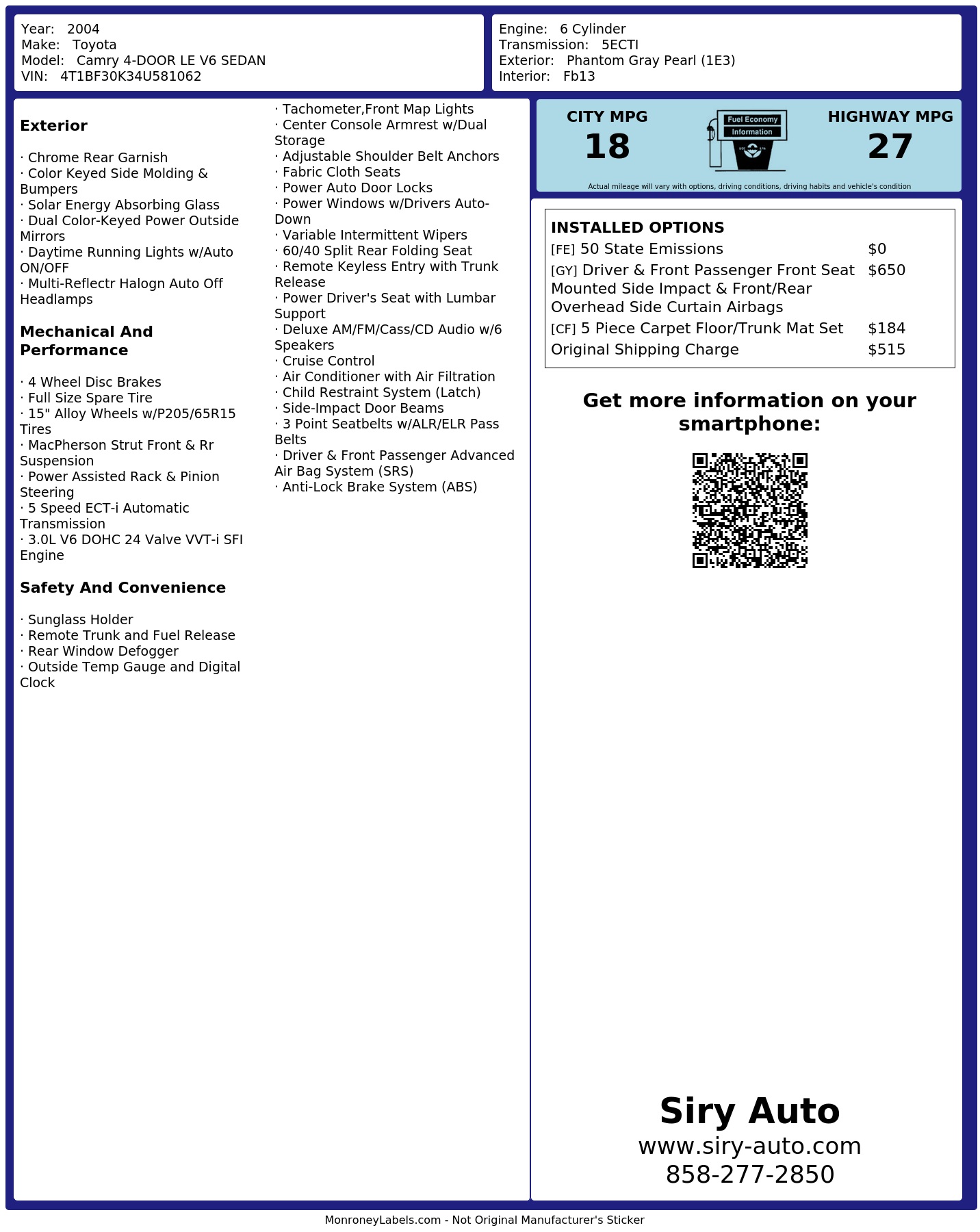 Monroney Label
